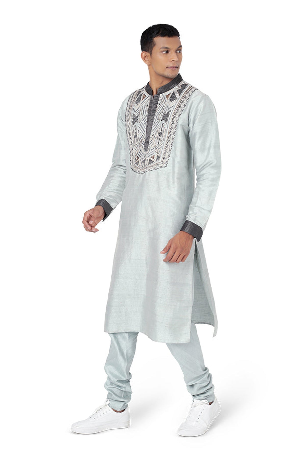 PLAE BLUE COLOUR DUPION SILK KURTA WITH CHURIDAR