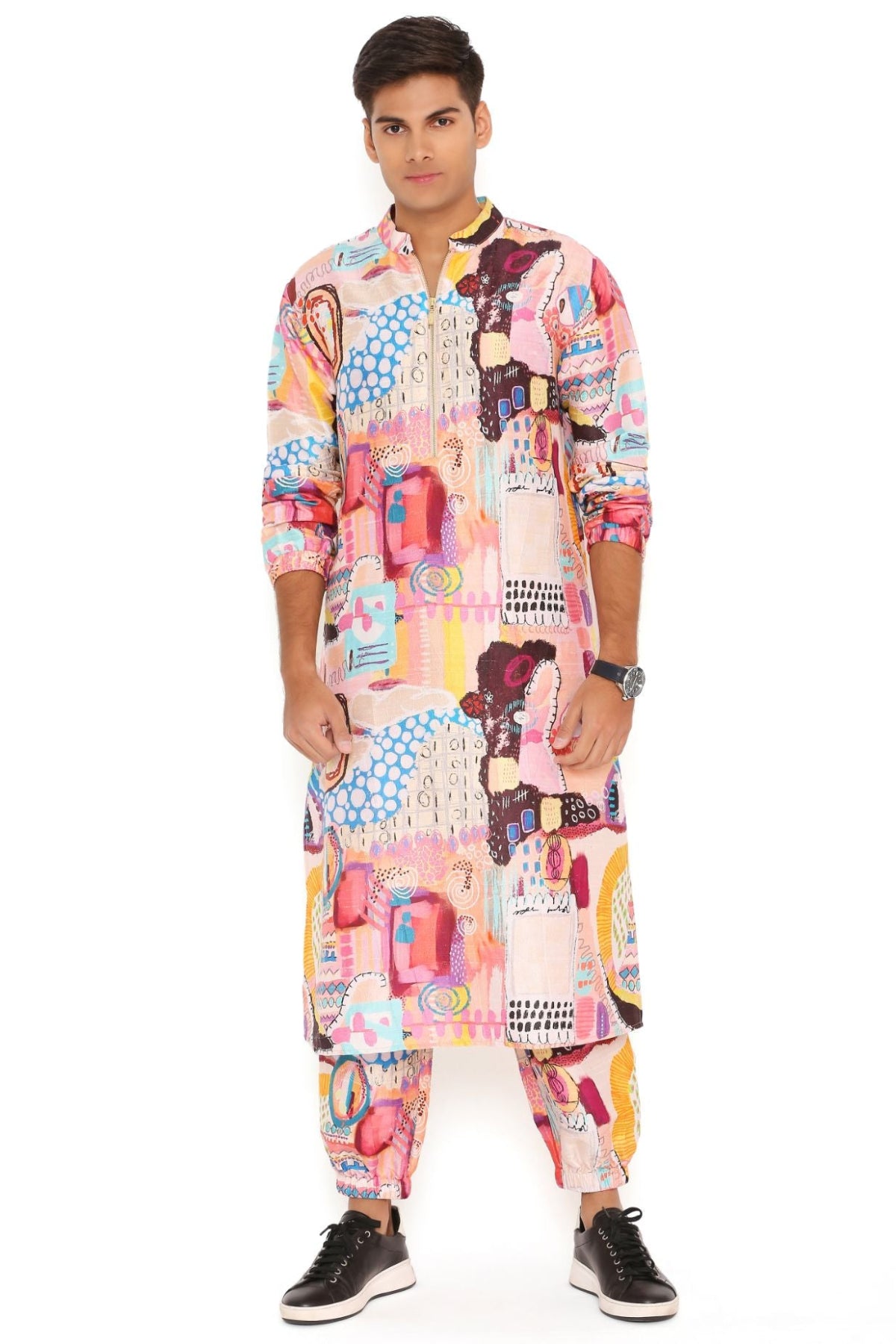 TRANCE PRINT DUPION SILK BOMBER KURTA WITH JOGGER PANT