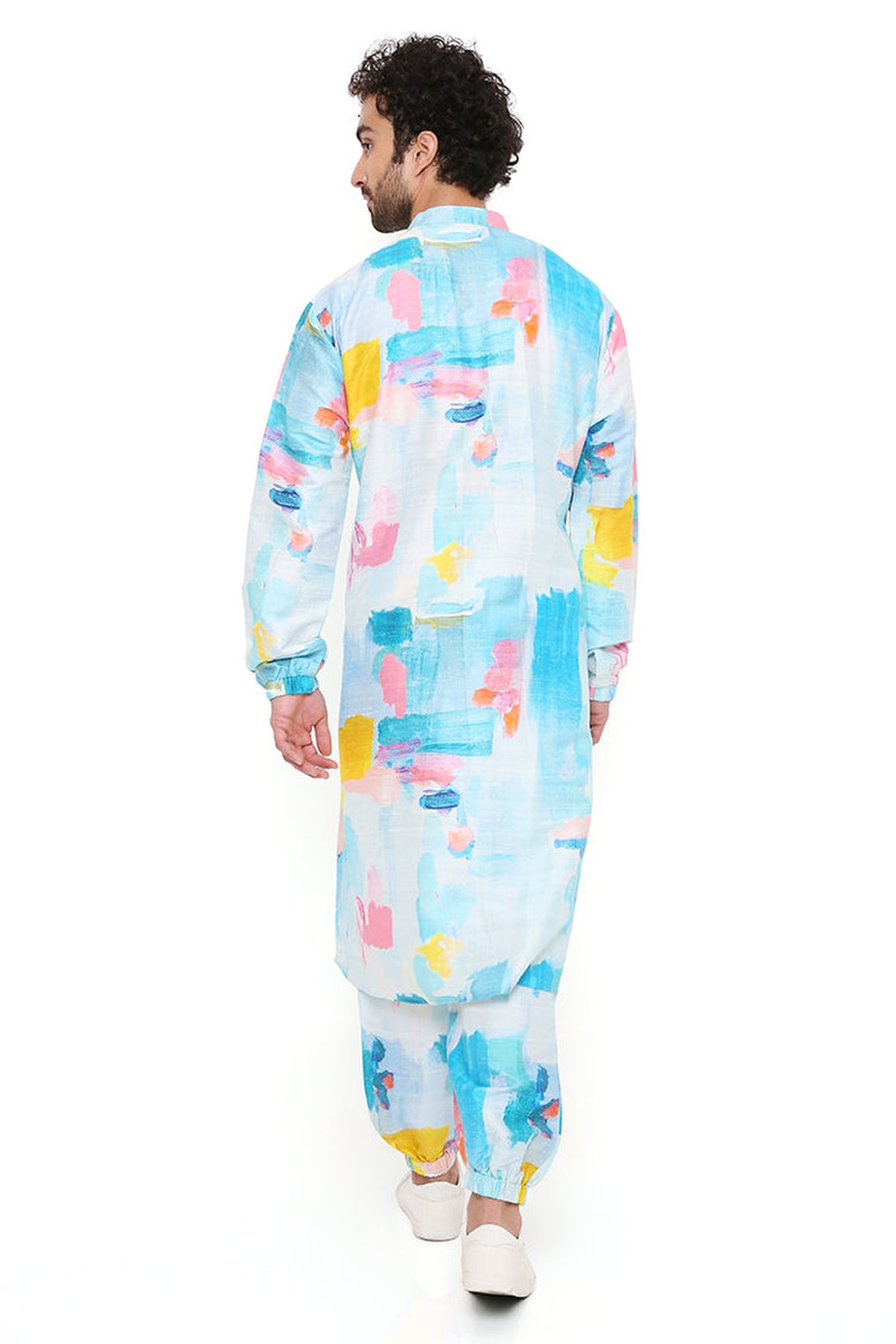 PAINTERLY PRINT DUPION SILK BOMBER KURTA WITH JOGGER PANT