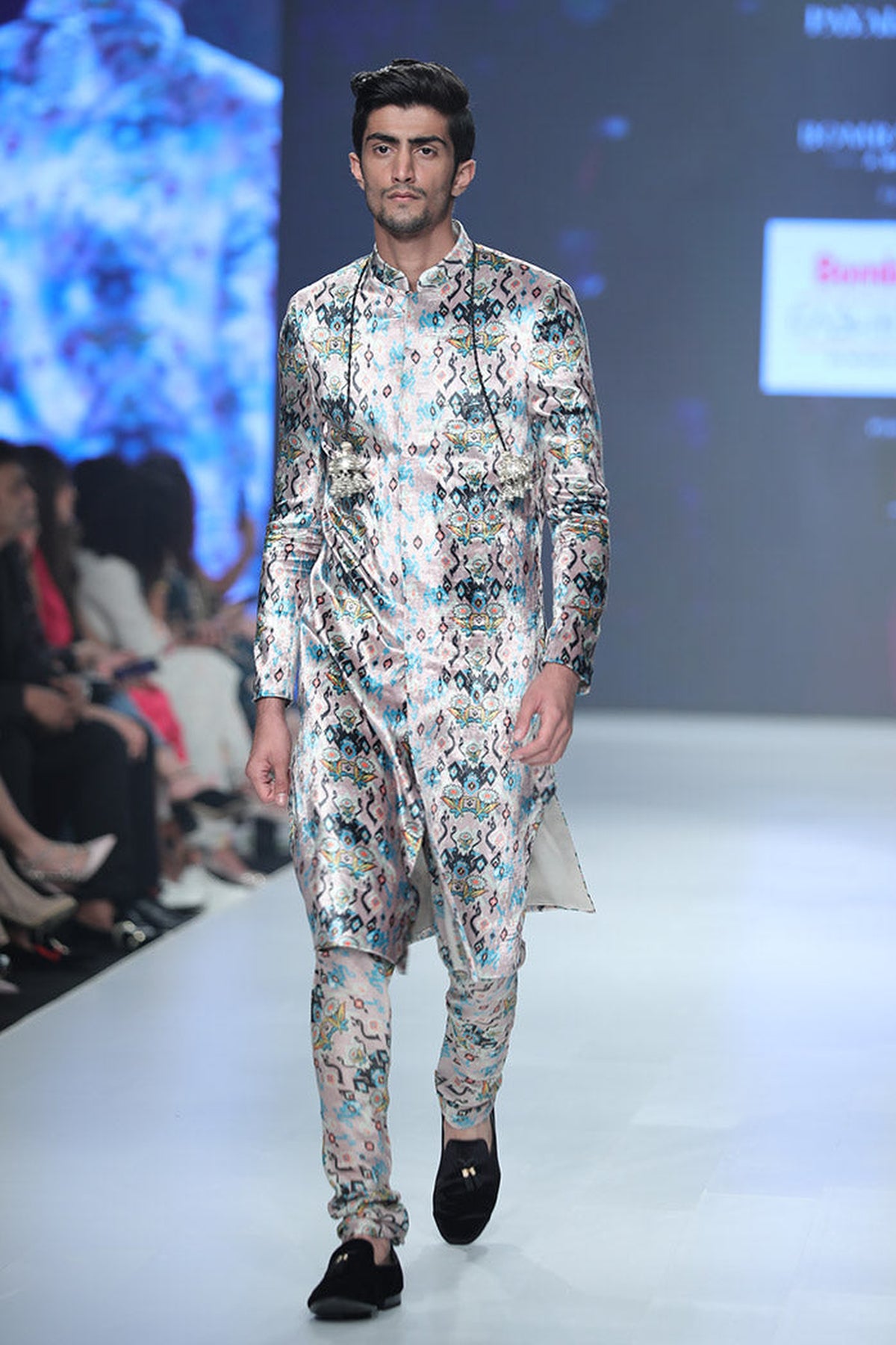 AZAM PINK PRINTED VELVET SHERWANI WITH SILKMUL CHURIDAR