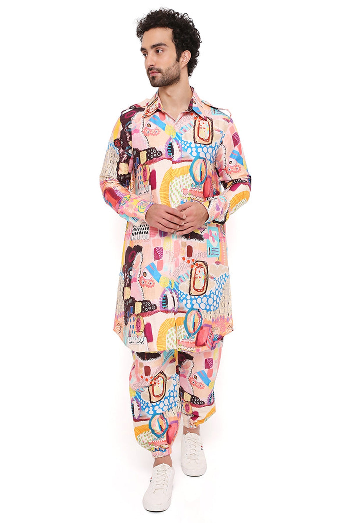 TRANCE PRINT DUPION SILK PATHANI KURTA WITH JOGGER PANT