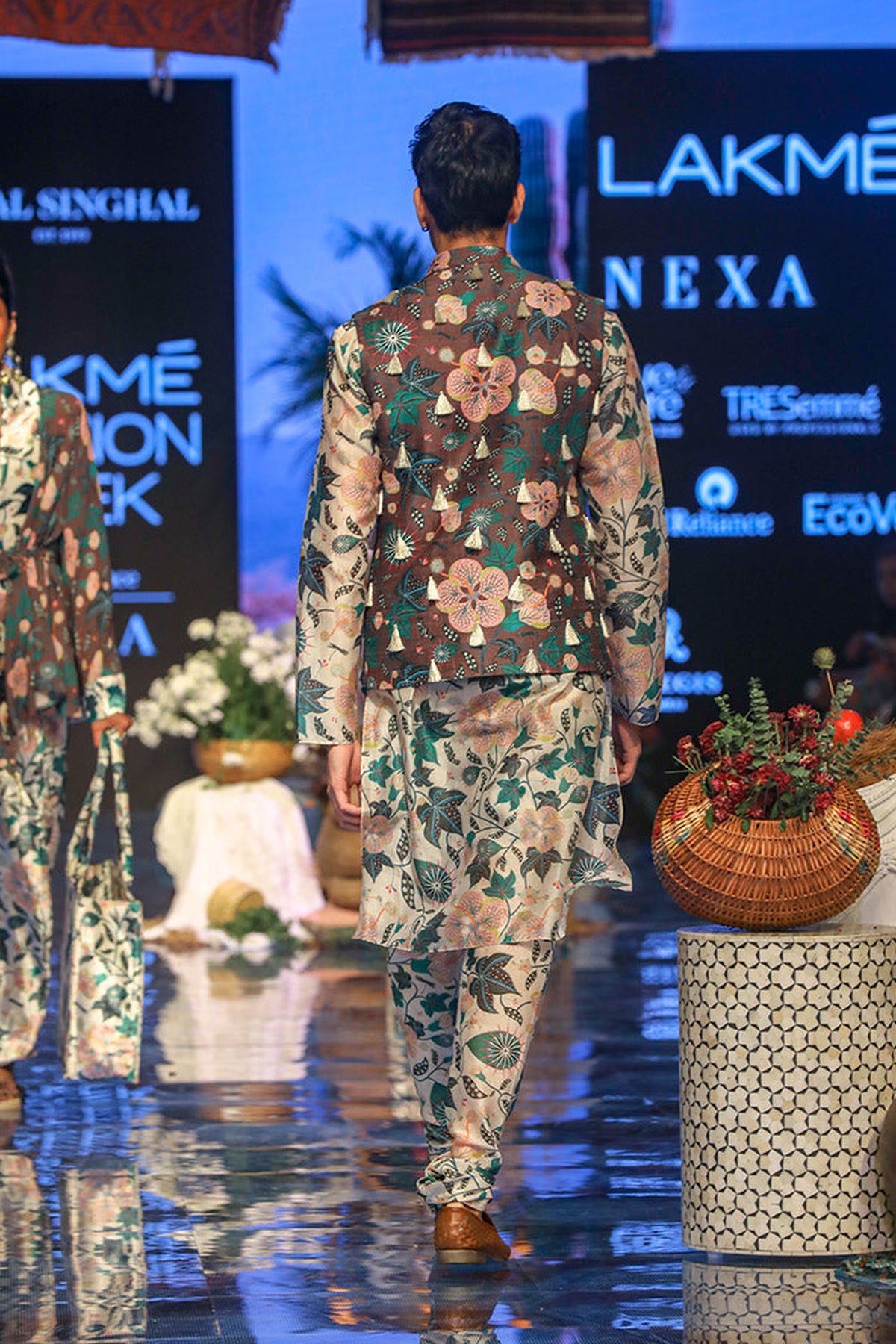 TAMER BROWN PRINTED DUPION SILK BANDI WITH WHITE PRINTED SILKMUL KURTA AND CHURIDAR