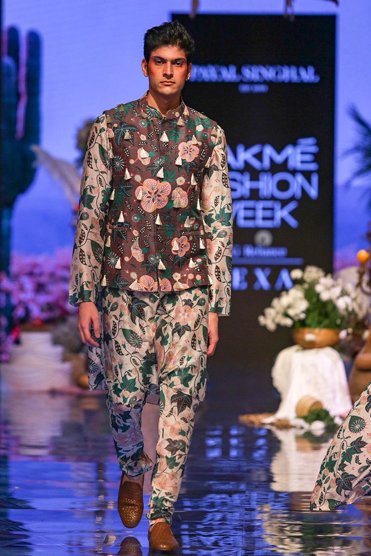 TAMER BROWN PRINTED DUPION SILK BANDI WITH WHITE PRINTED SILKMUL KURTA AND CHURIDAR