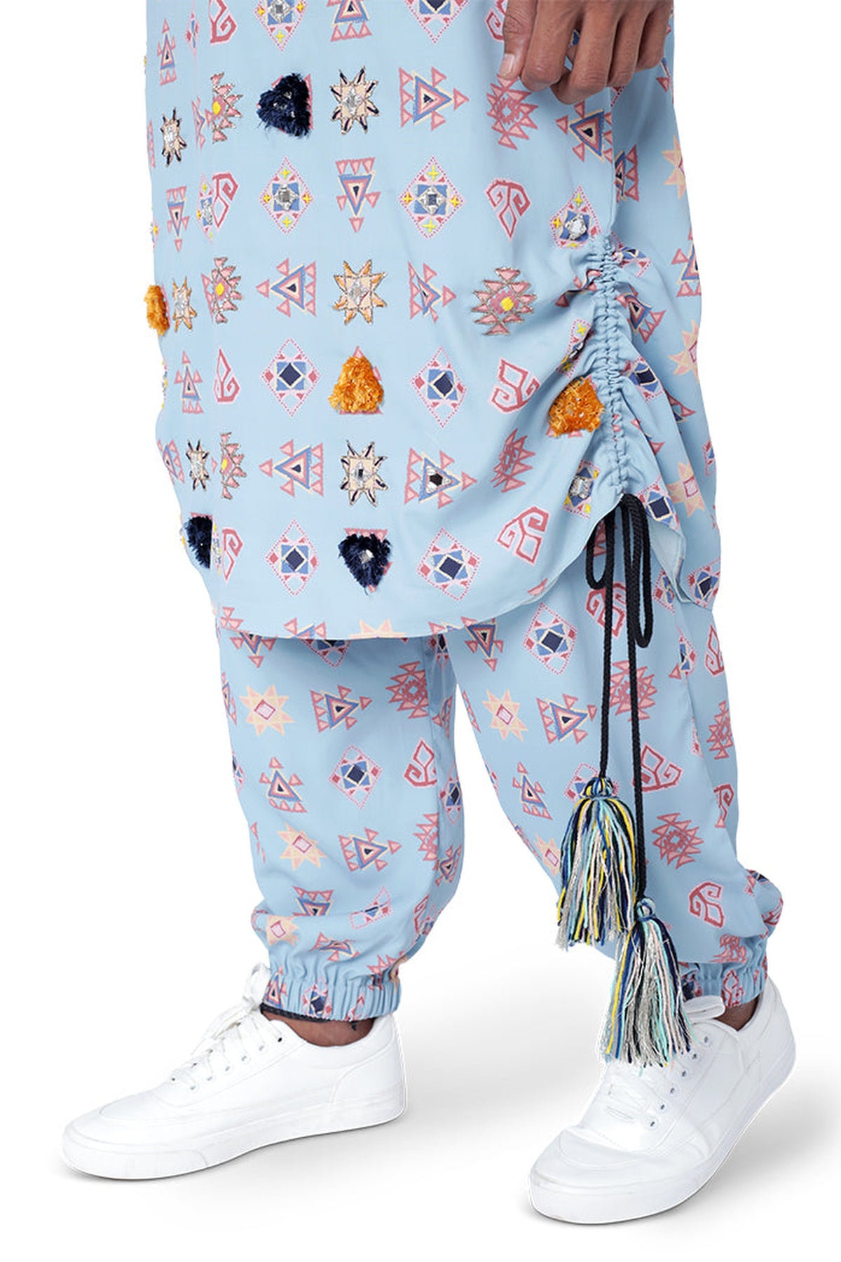 BLUE COLOUR PRINTED ART CREPE KURTA WITH JOGGER PANT