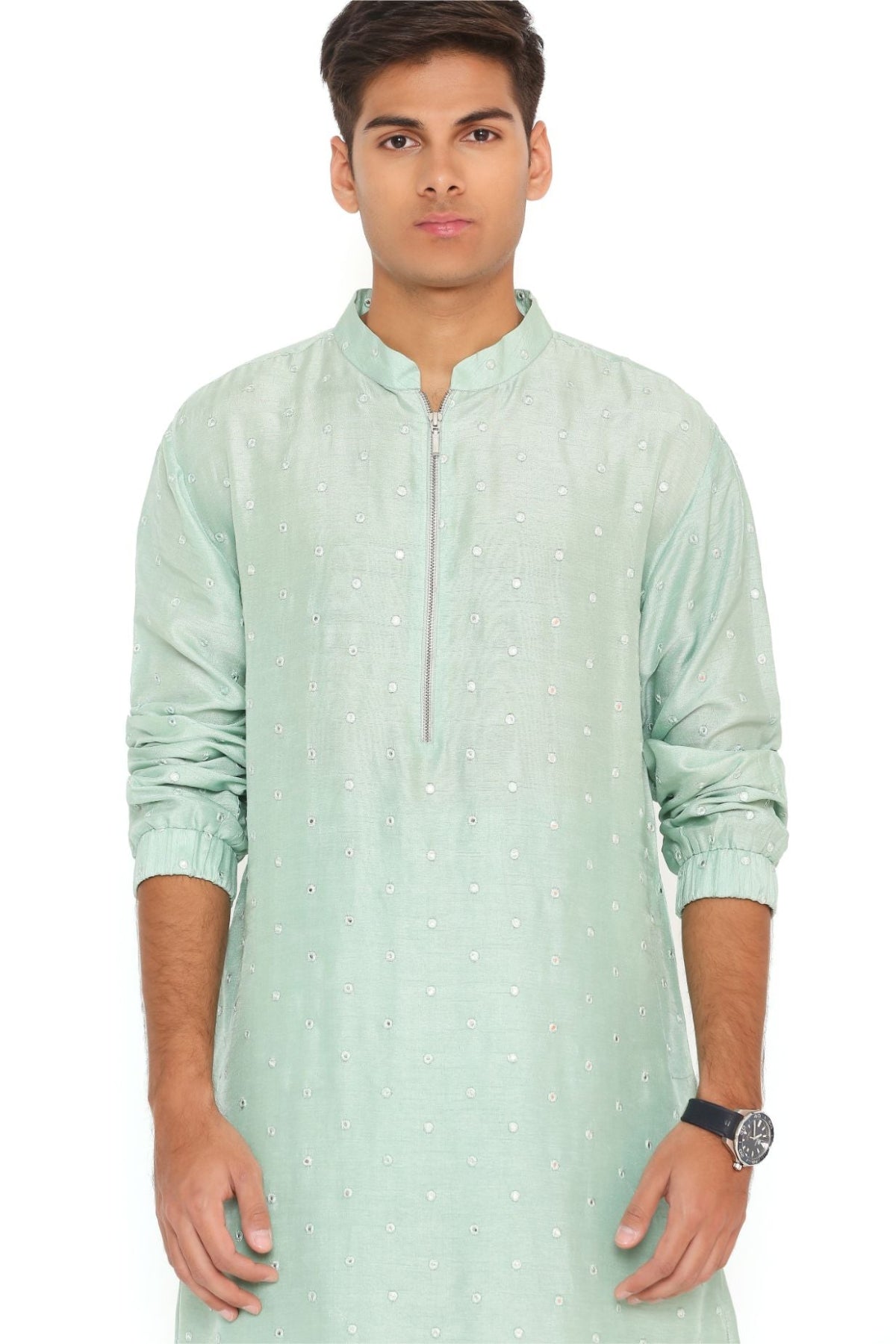 POWDER BLUE ABLA SILK BOMBER KURTA WITH JOGGER PANT