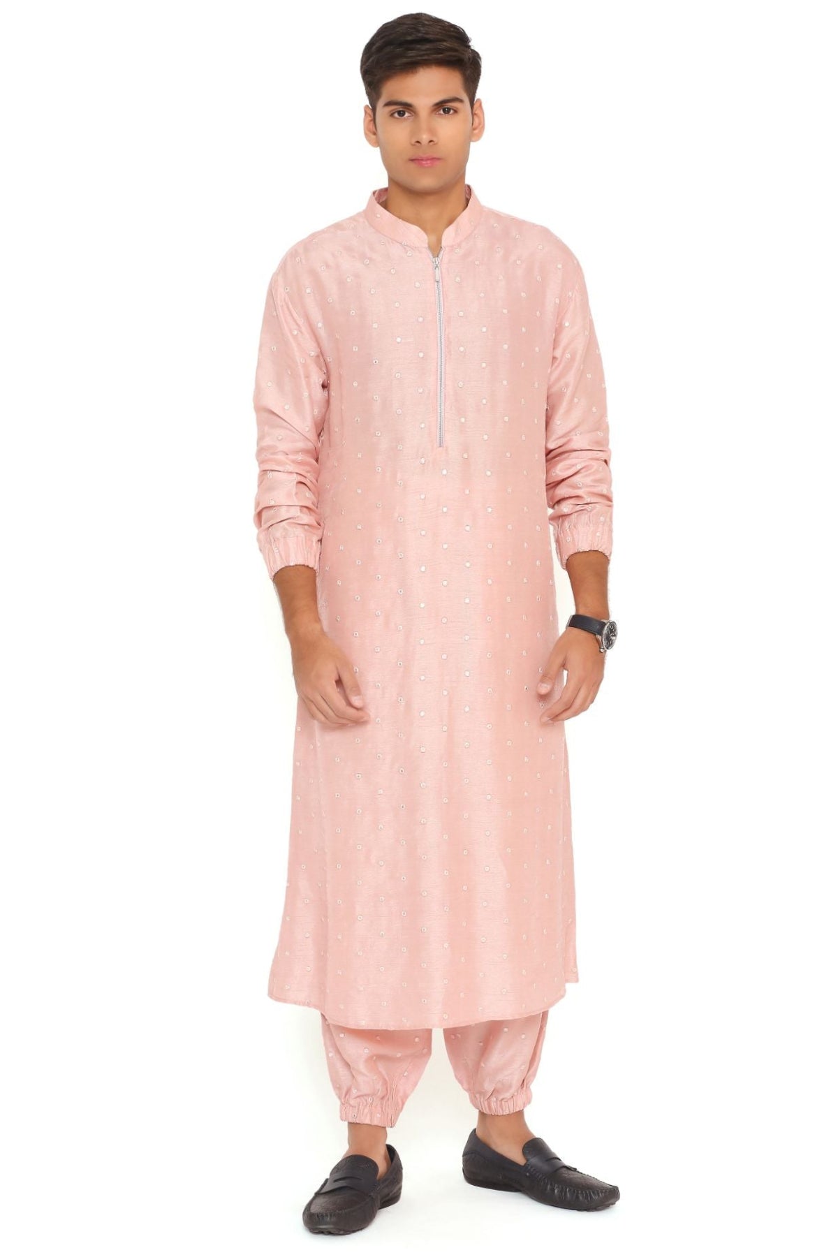 BLUSH PINK ABLA SILK BOMBER KURTA WITH JOGGER PANT