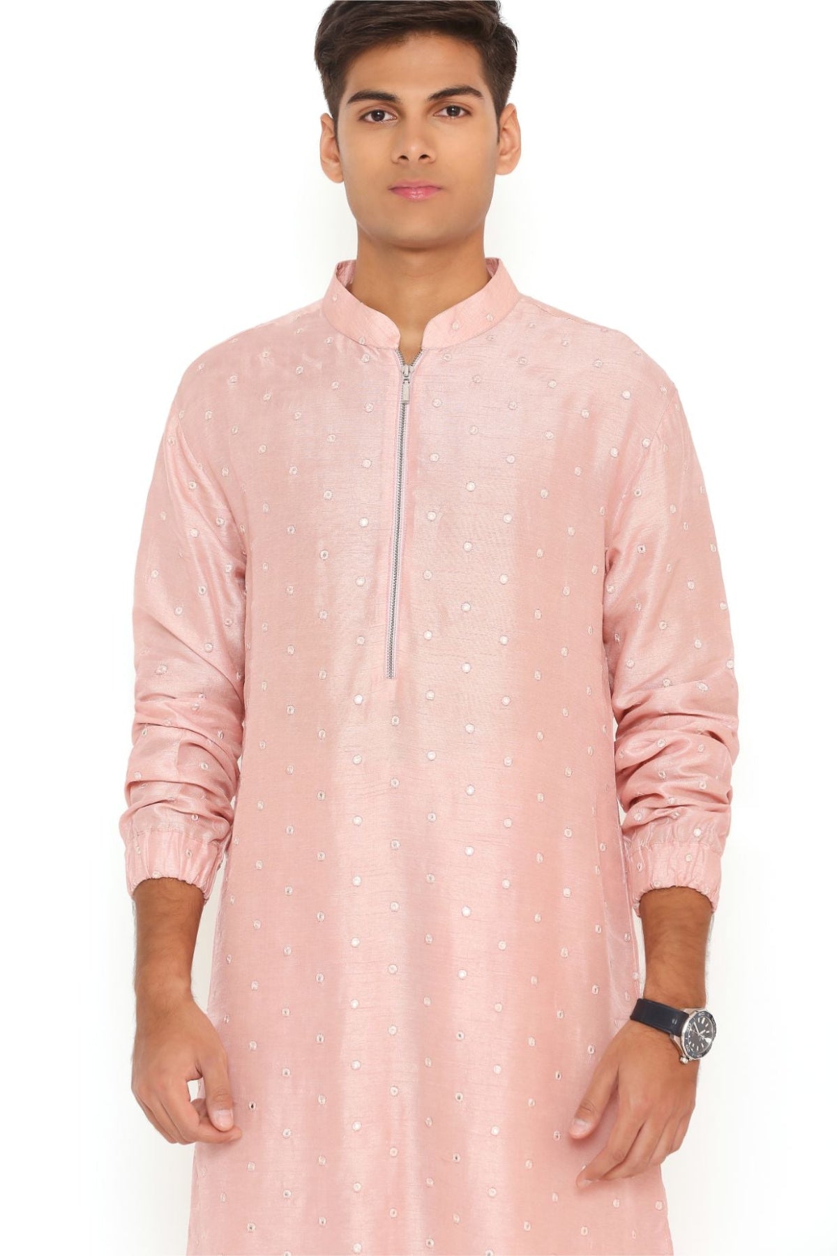 BLUSH PINK ABLA SILK BOMBER KURTA WITH JOGGER PANT