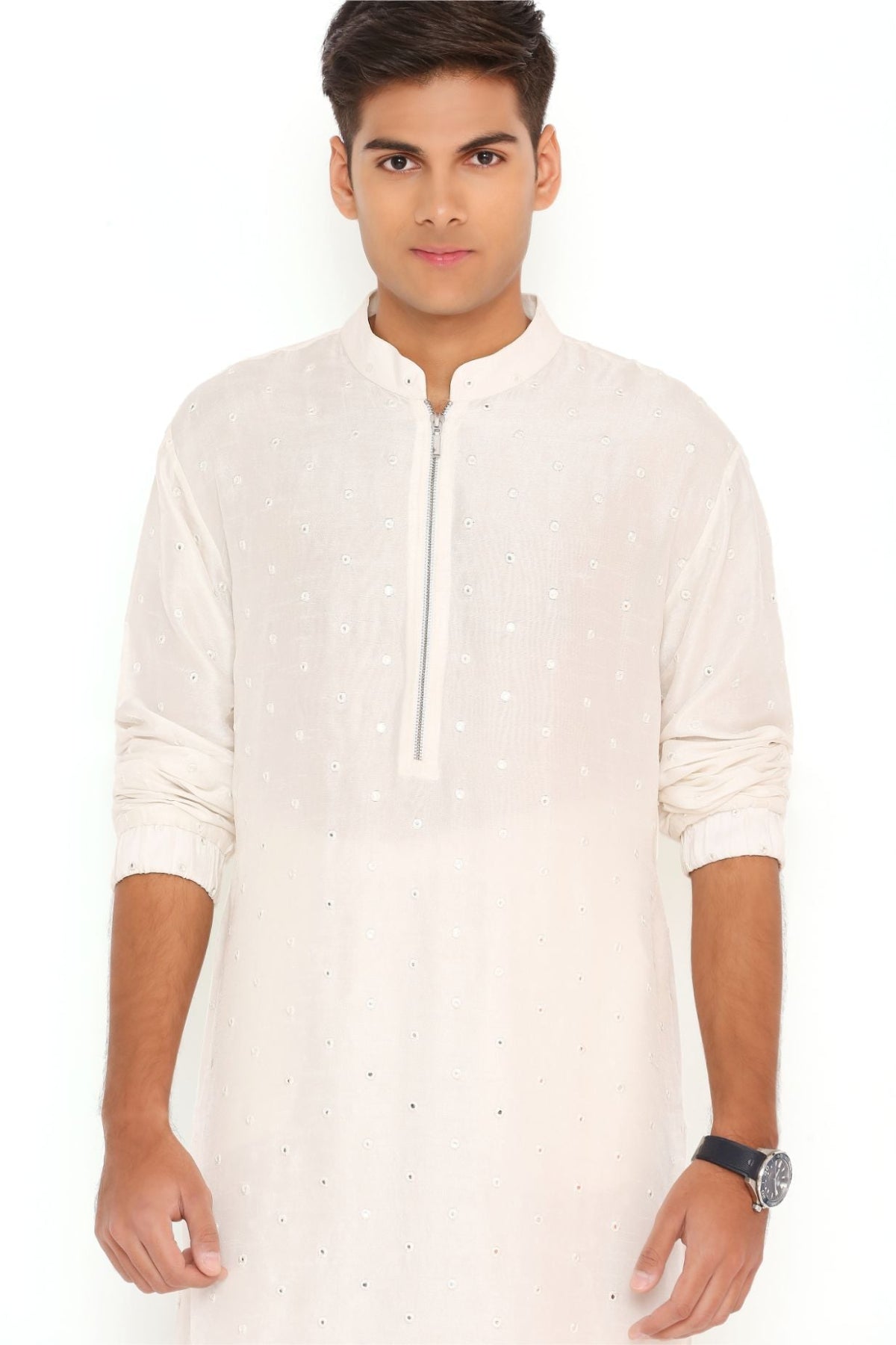 CHALK WHITE ABLA SILK BOMBER KURTA WITH JOGGER PANT