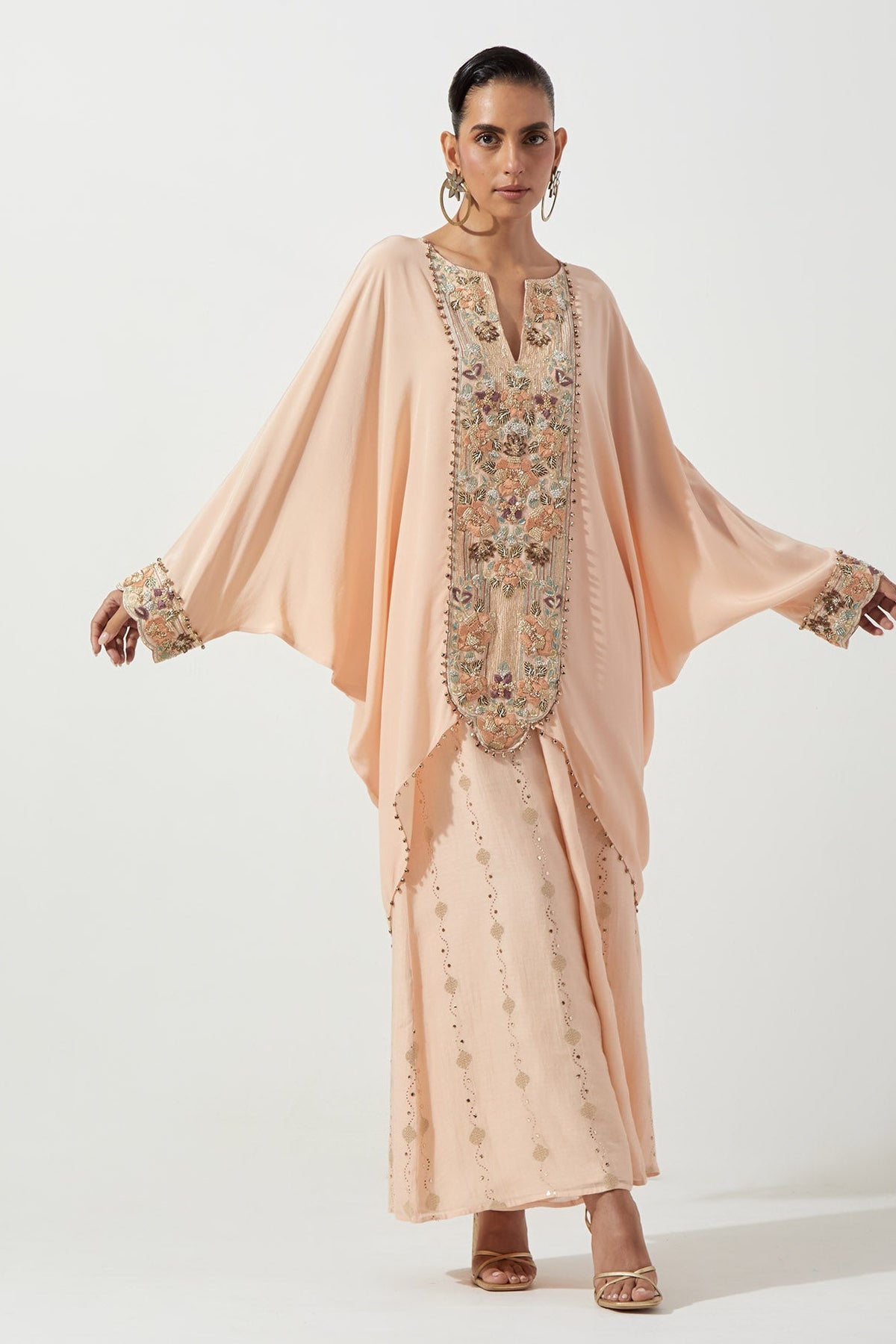 Peachy Pink Kaftan With Palazzo