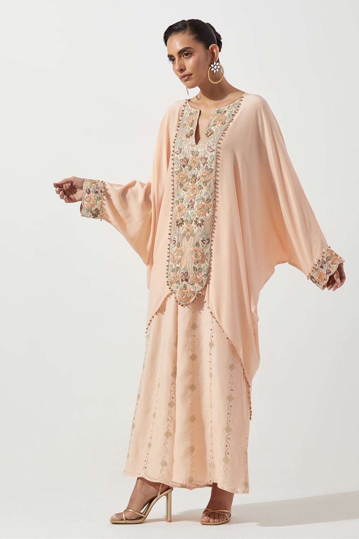 Peachy Pink Kaftan With Palazzo