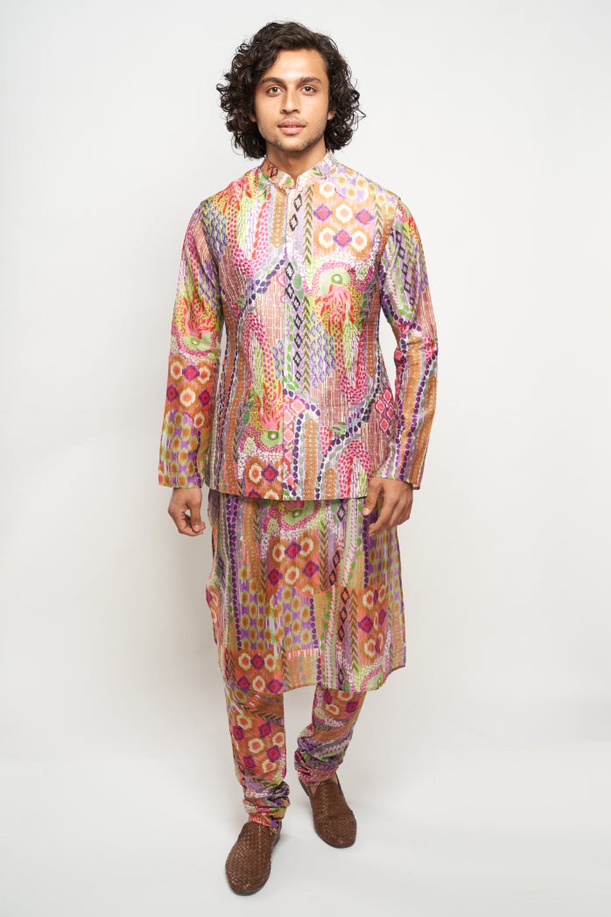 FAIZ AFRICAN MULTI COLOUR PRINT DUPION SILK BANDI WITH PRINTED SILKMUL KURTA AND CHURIDAR