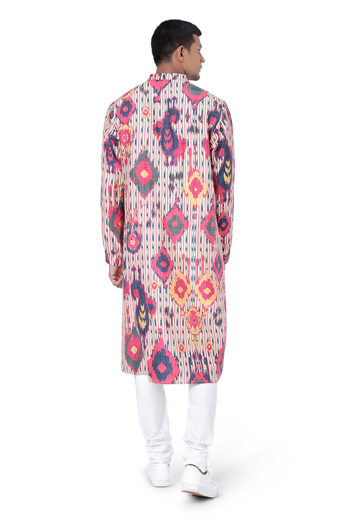 RED COLOUR PRINTED DUPION SILK BOMBER KURTA WITH OFF WHITE COLOUR COTTON SILK CHURIDAR