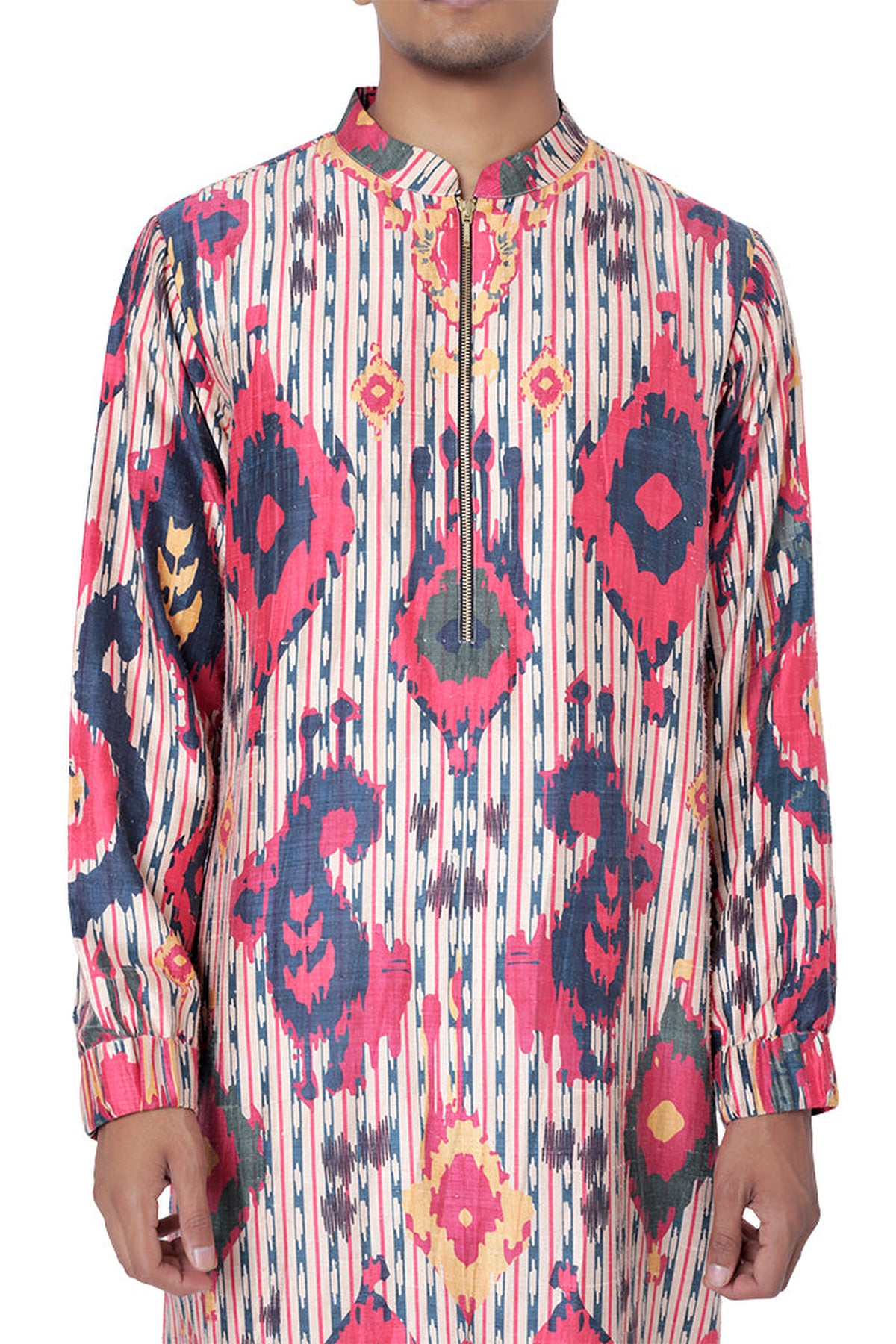 RED COLOUR PRINTED DUPION SILK BOMBER KURTA WITH OFF WHITE COLOUR COTTON SILK CHURIDAR