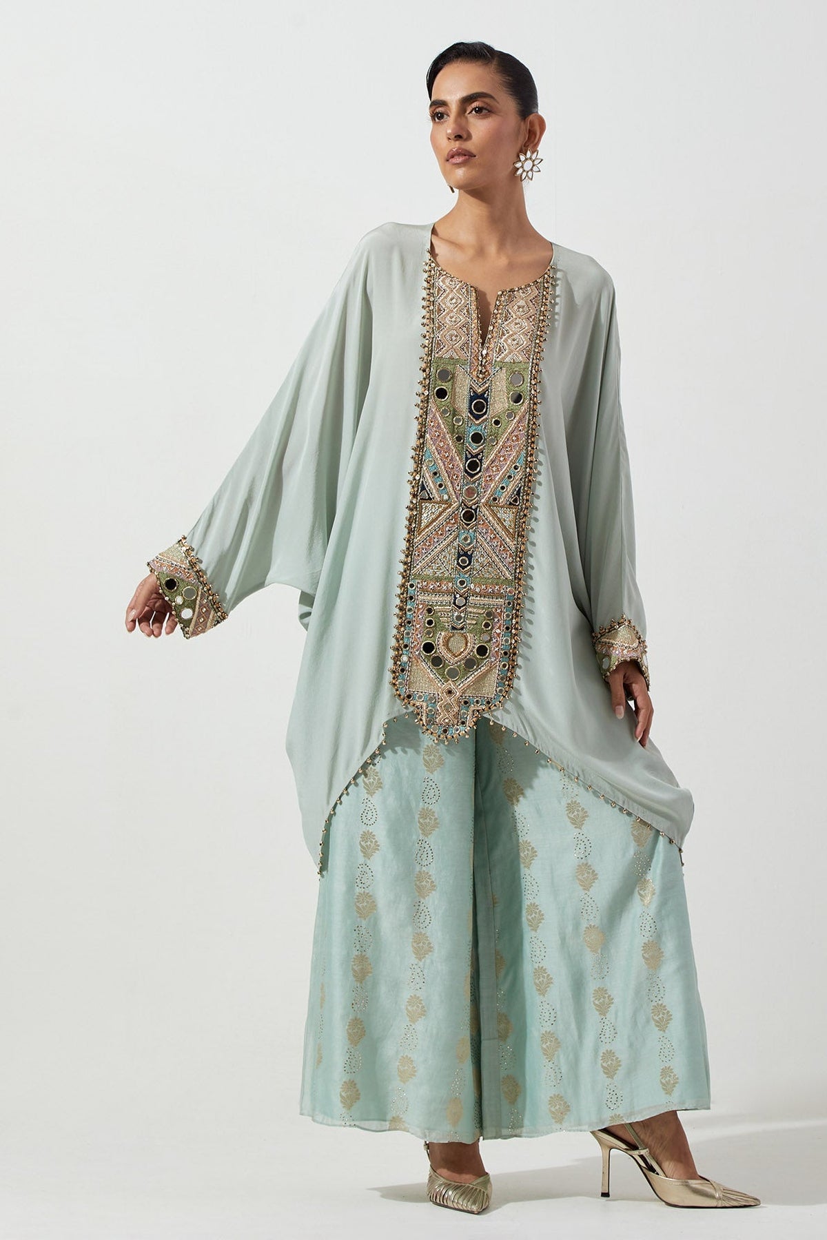 Powder Blue Crepe Cowl Top And Palazzo
