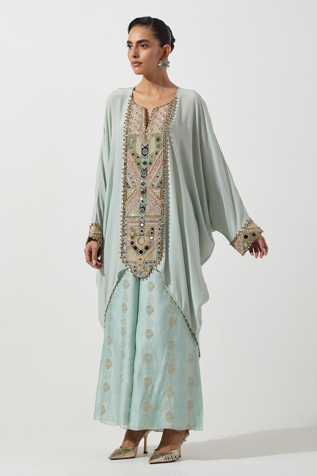 Powder Blue Crepe Cowl Top And Palazzo