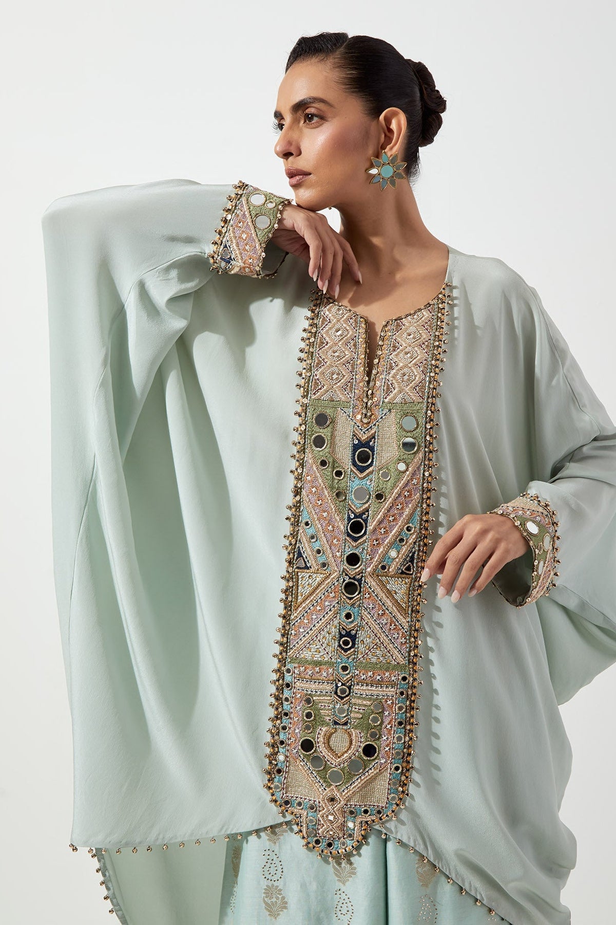 Powder Blue Crepe Cowl Top And Palazzo