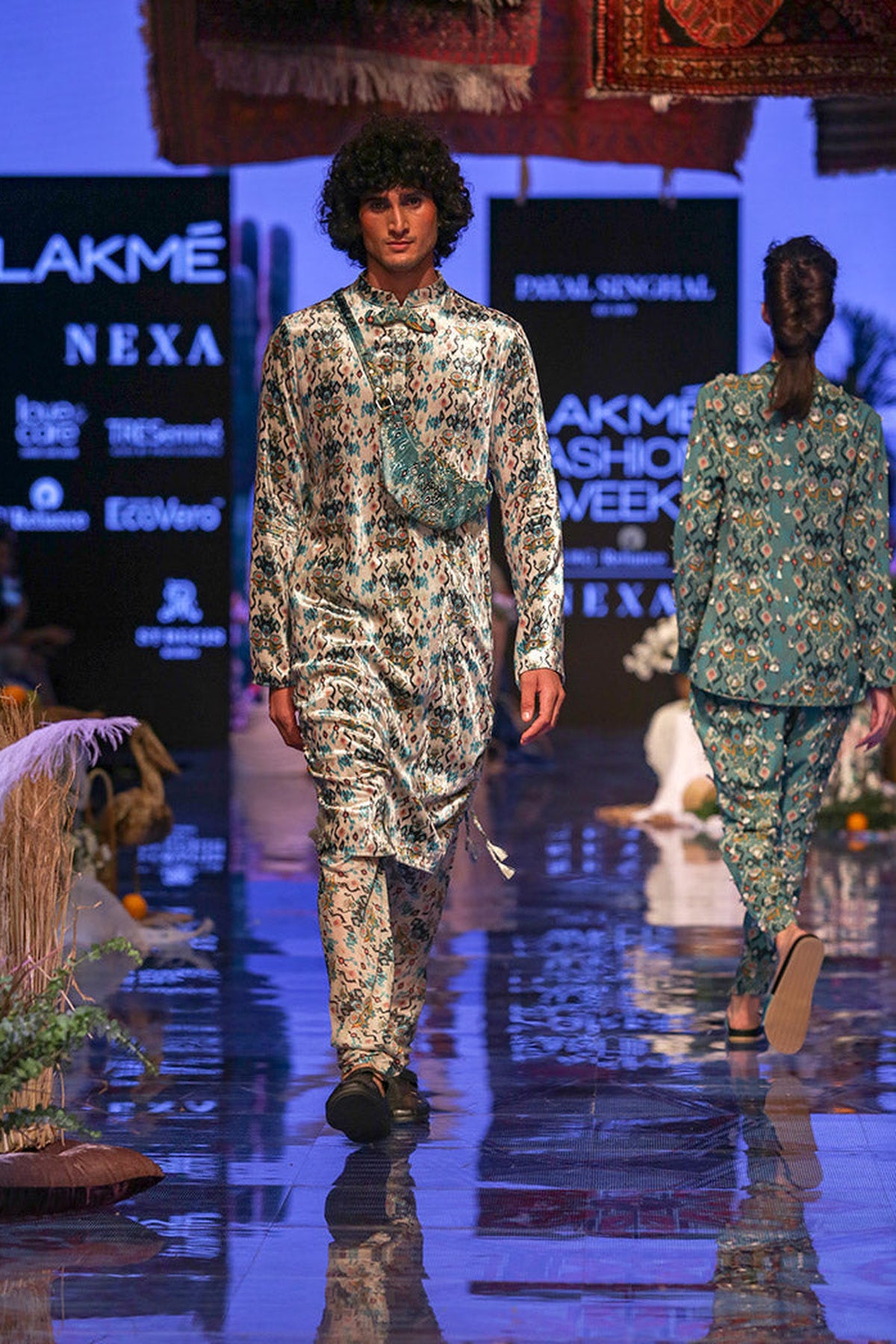 AZIZ WHITE PRINTED VELVET KURTA AND SILKMUL CHURIDAR