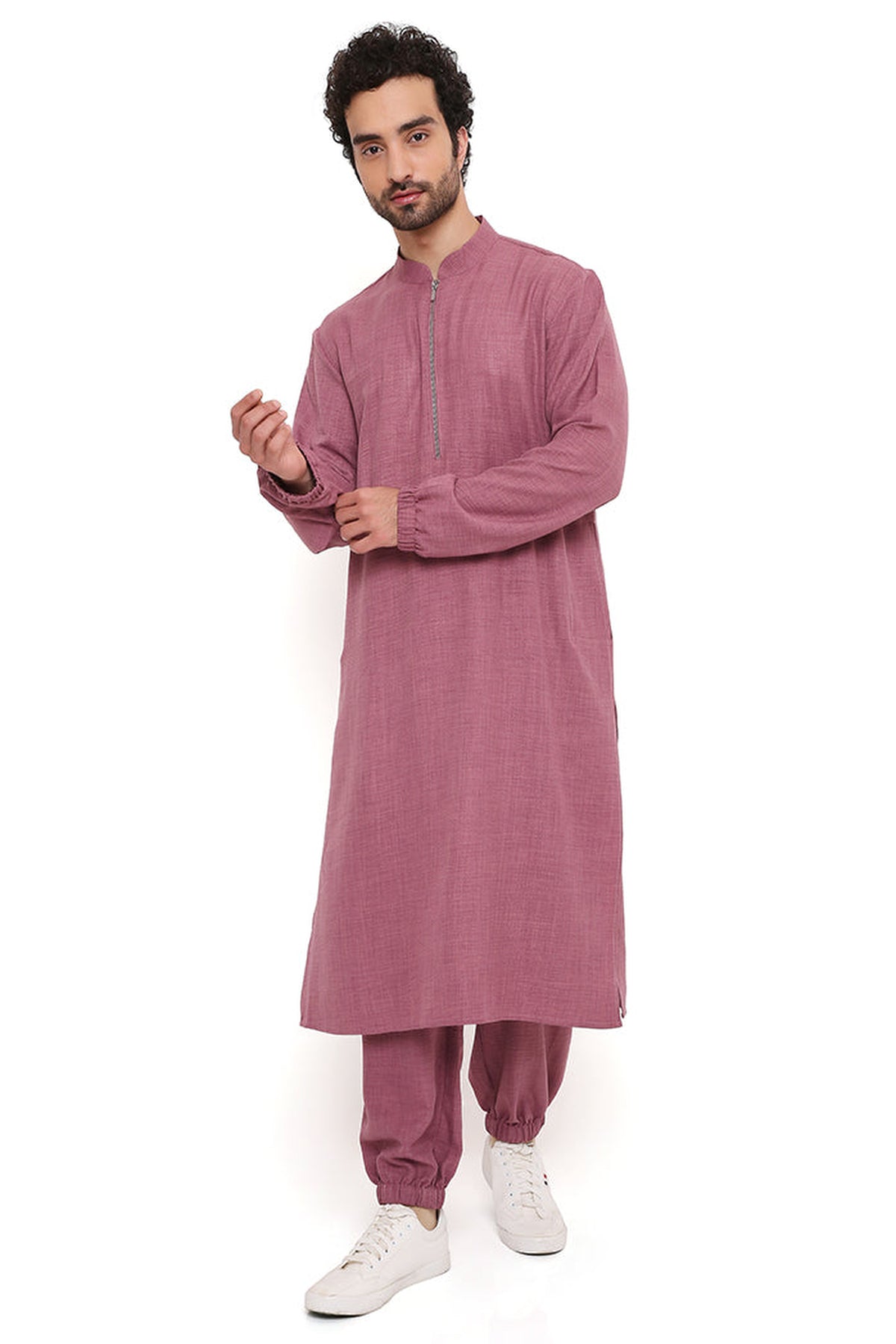 ONION PINK SOFT LINEN BOMBER KURTA WITH JOGGER PANT