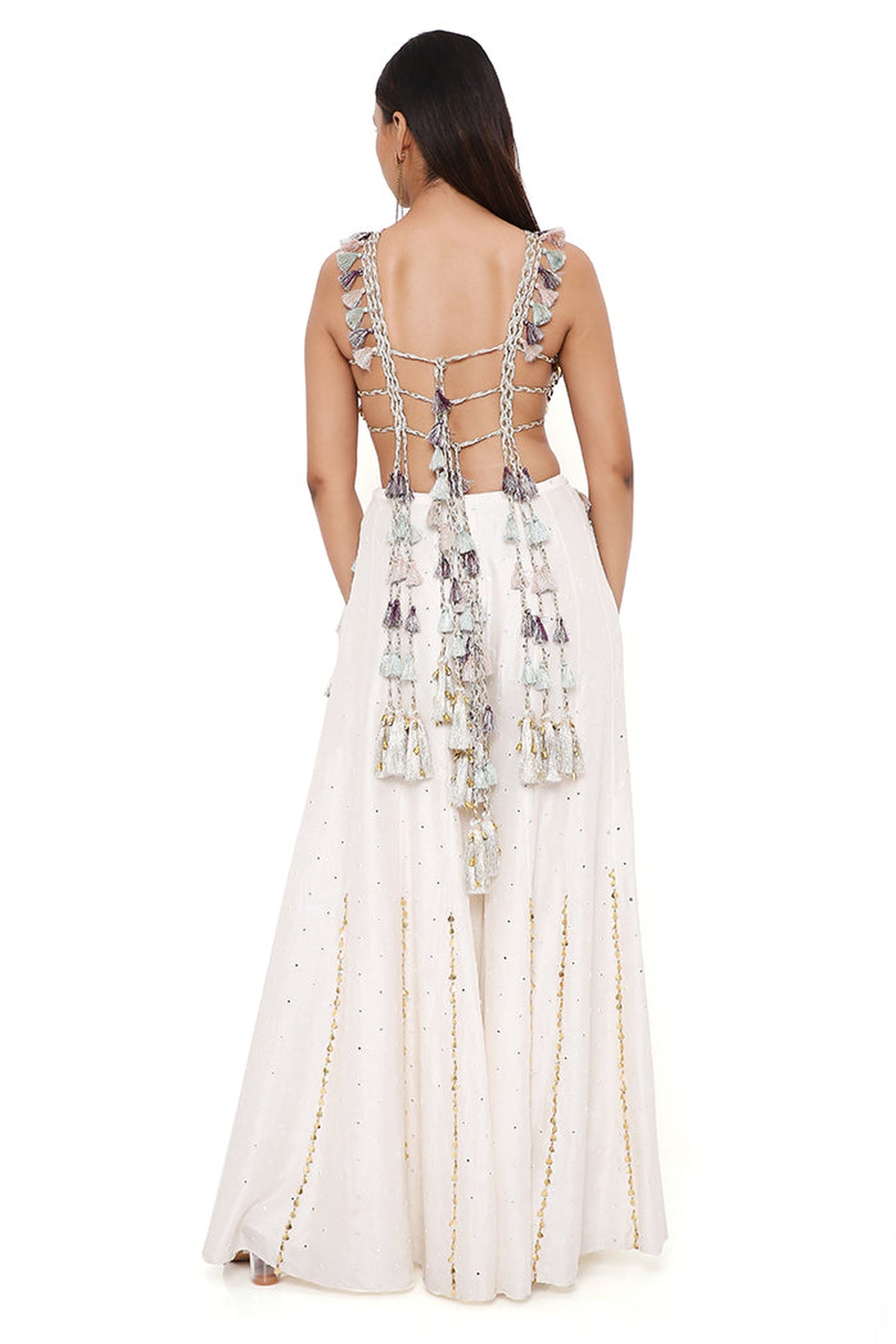 IRA OFF WHITE GEORGETTE EMBROIDERED CHOLI WITH ABLA SILK SHARARA