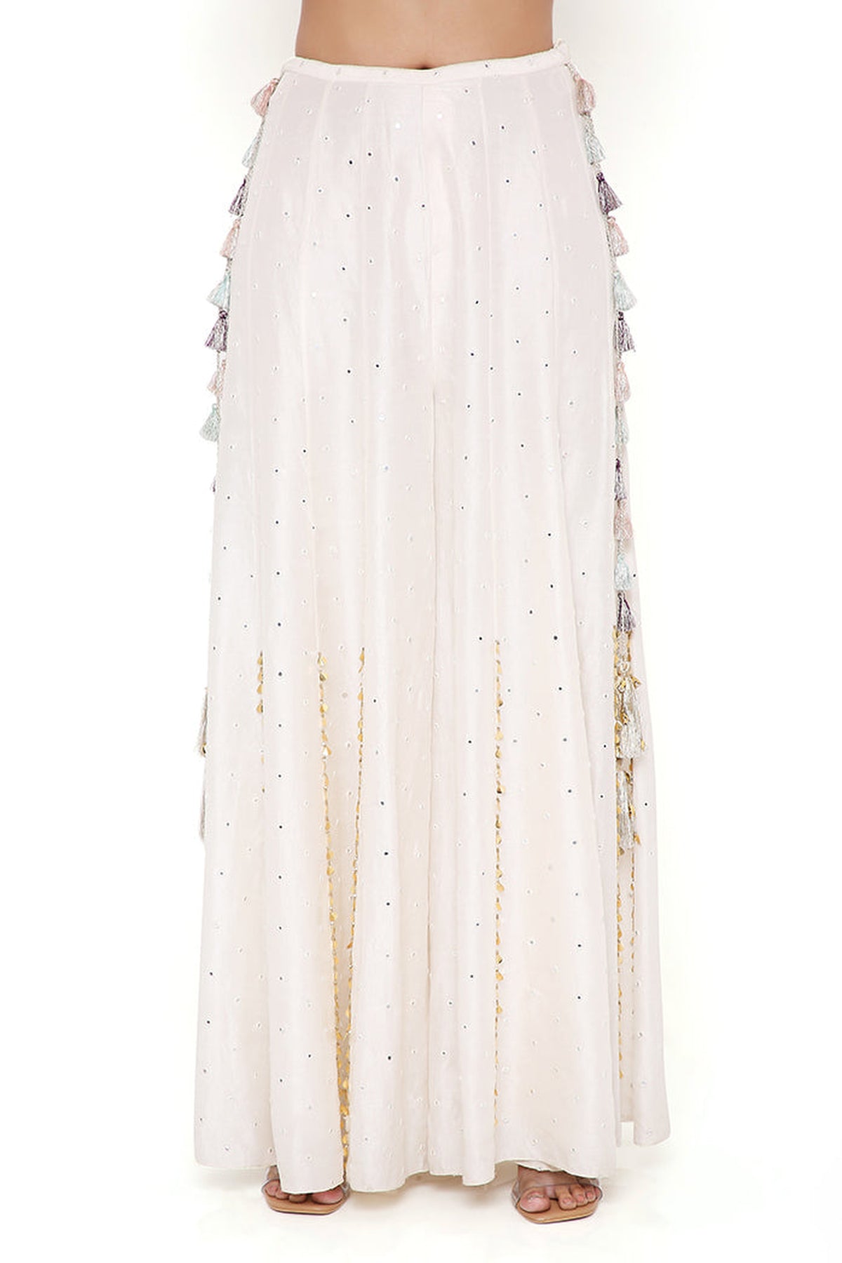 IRA OFF WHITE GEORGETTE EMBROIDERED CHOLI WITH ABLA SILK SHARARA