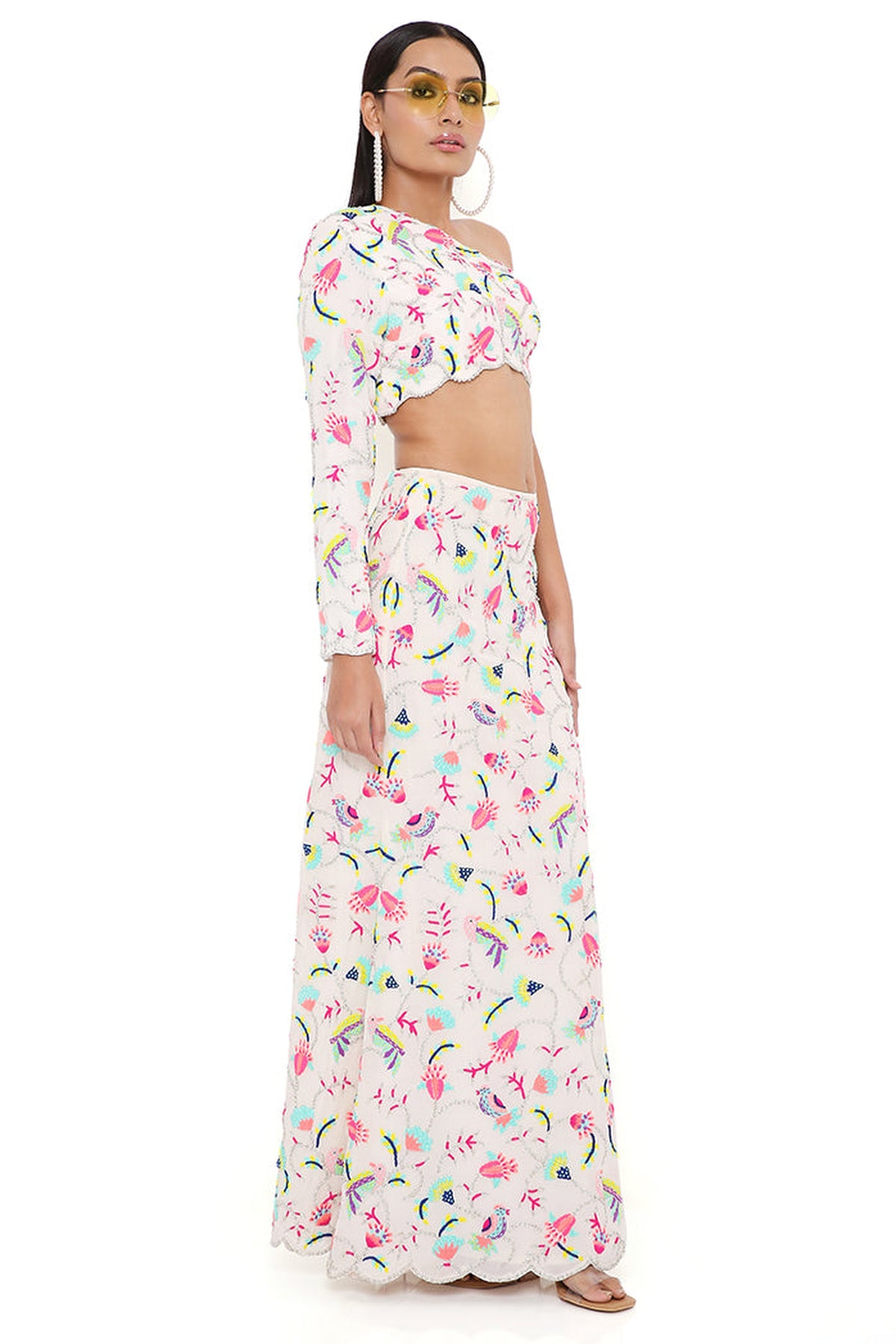 ELSA STONE GEORGETTE EMBROIDERED TOP AND SKIRT