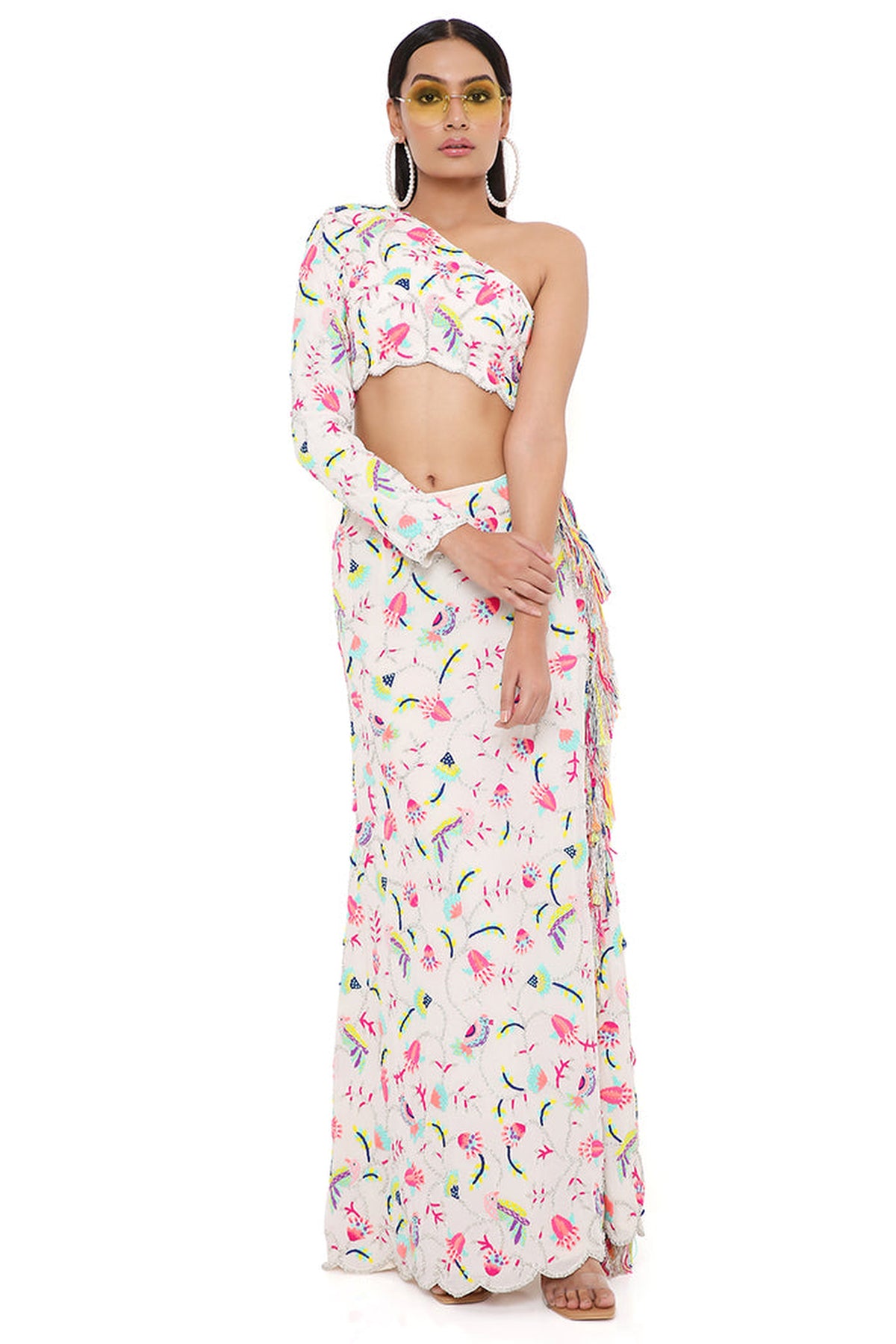 ELSA STONE GEORGETTE EMBROIDERED TOP AND SKIRT