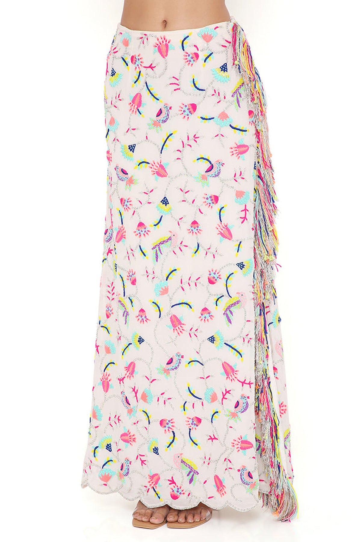 ELSA STONE GEORGETTE EMBROIDERED TOP AND SKIRT