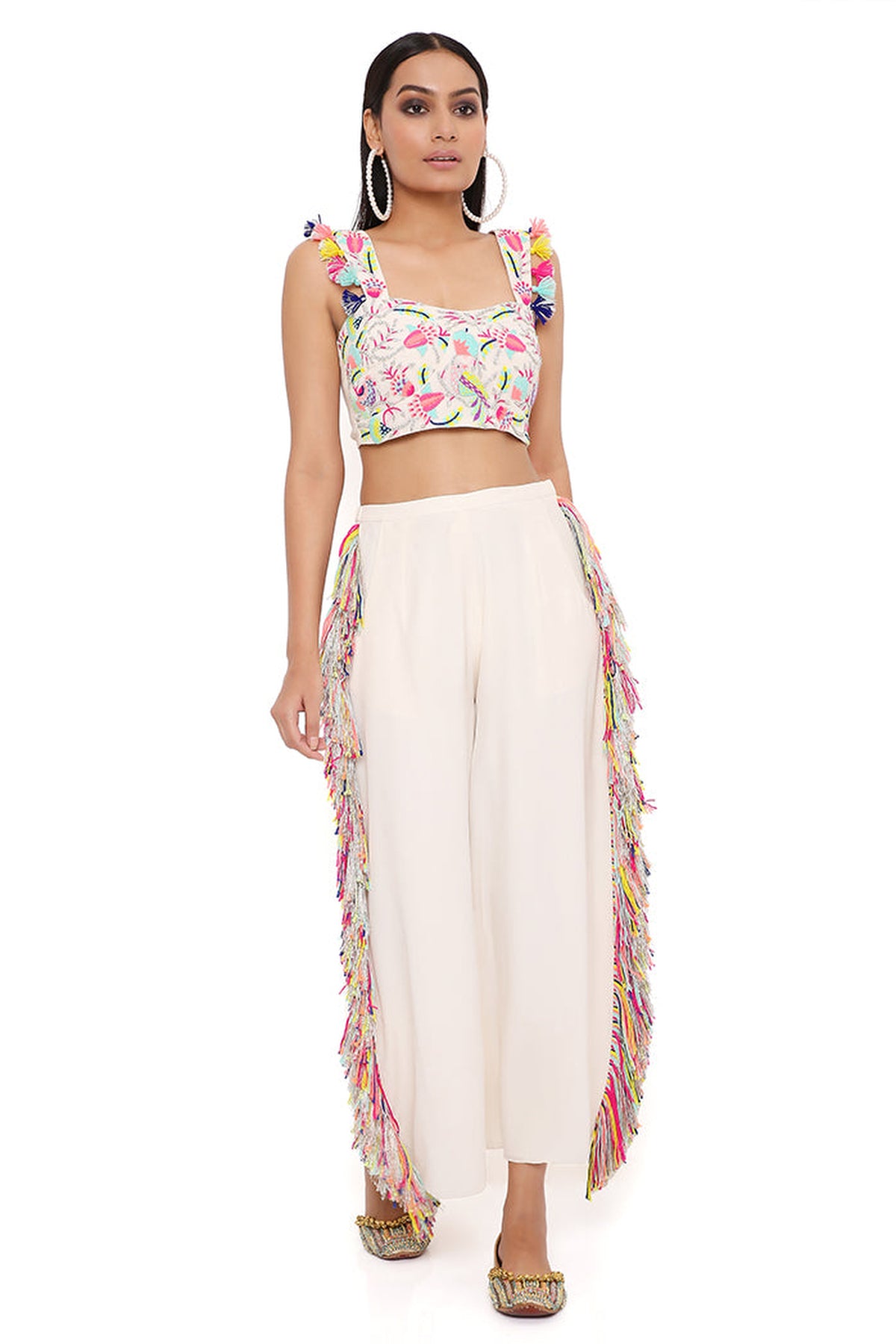 RENE STONE GEORGETTE EMBROIDERED BUSTIER WITH PLAIN CROPPED CULOTTE PANTS