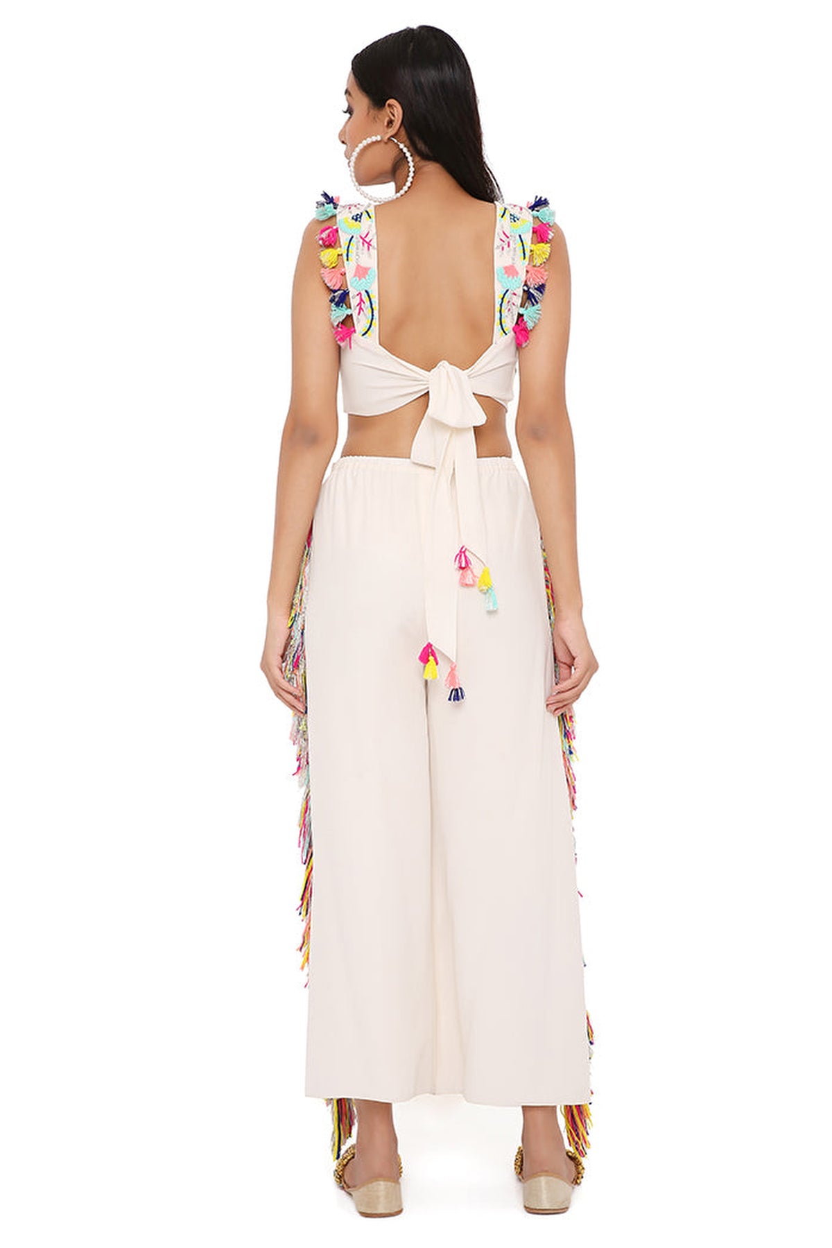 RENE STONE GEORGETTE EMBROIDERED BUSTIER WITH PLAIN CROPPED CULOTTE PANTS