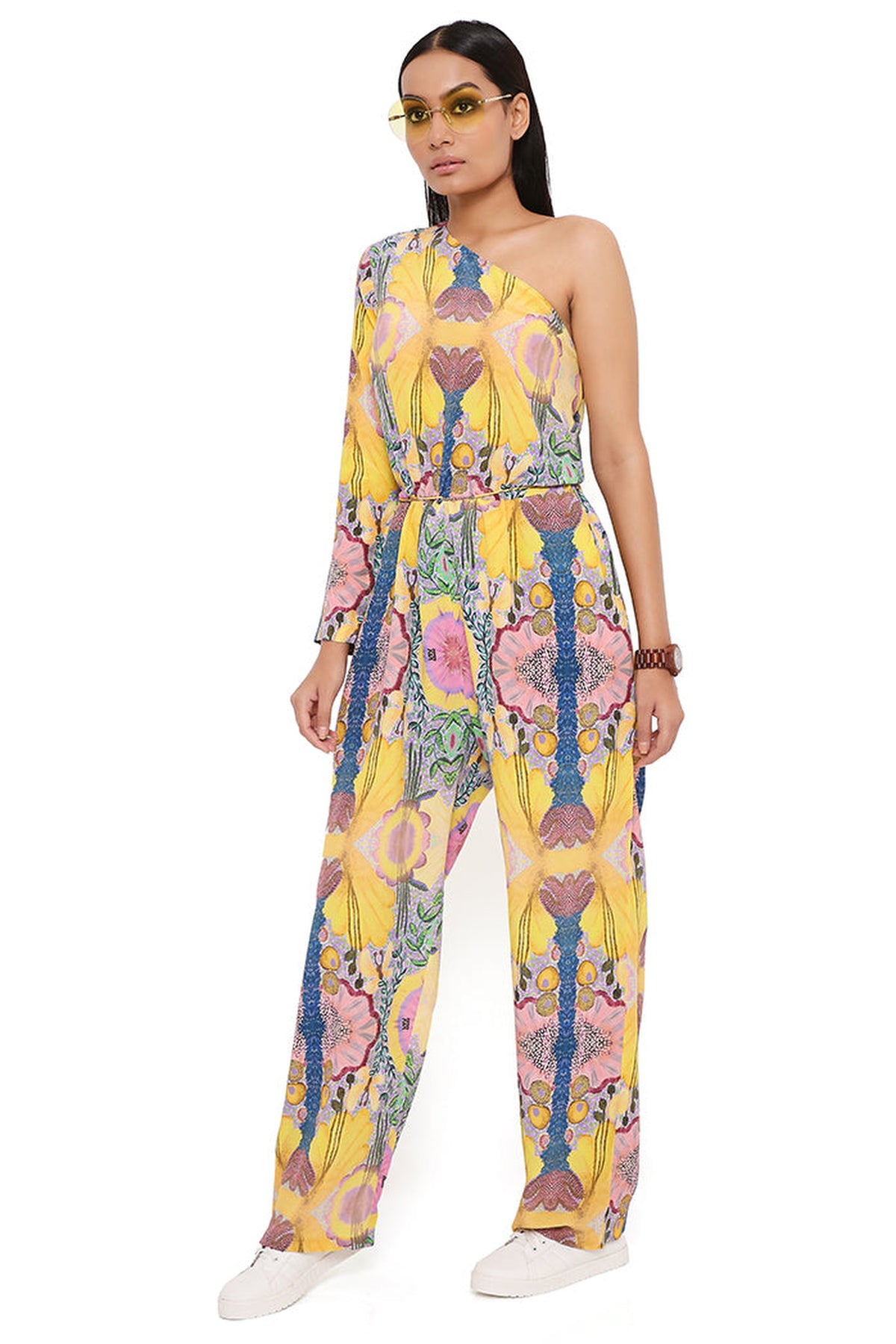 YELLOW ENCHANTED PRINT CREPE JUMPSUIT
