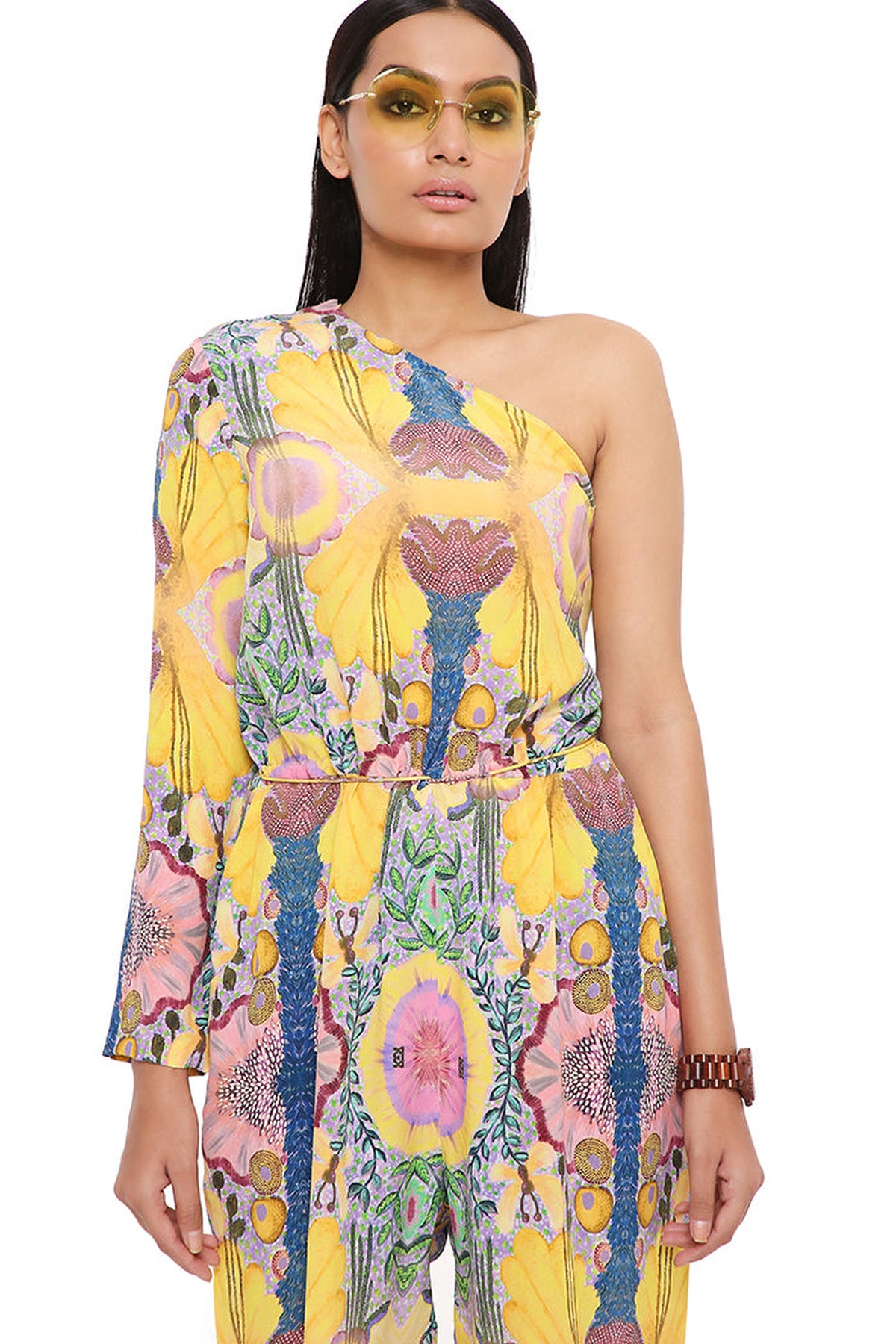 YELLOW ENCHANTED PRINT CREPE JUMPSUIT