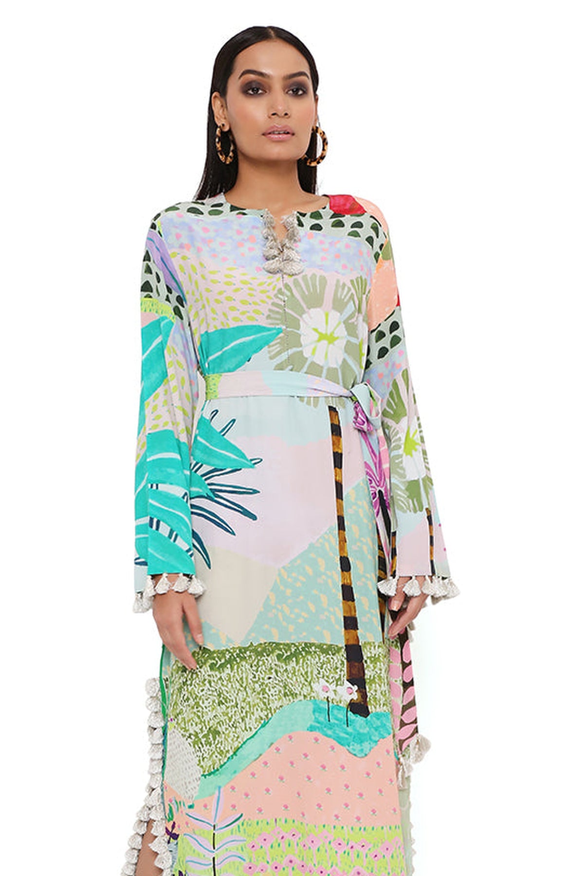 TROPICAL PRINT CREPE LONG BEYZA KAFTAN
