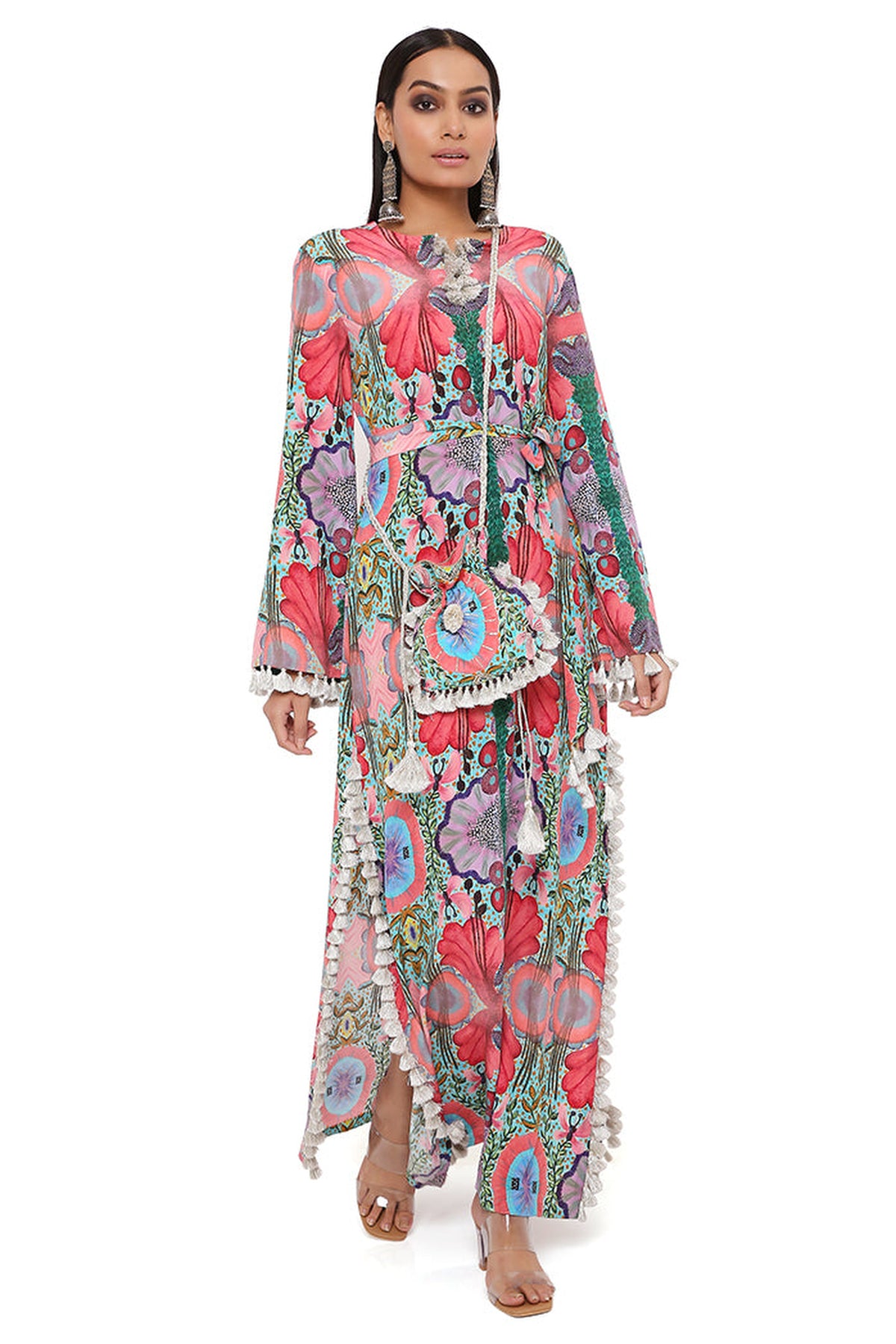 PINK ENCHANTED PRINT CREPE LONG BEYZA KAFTAN
