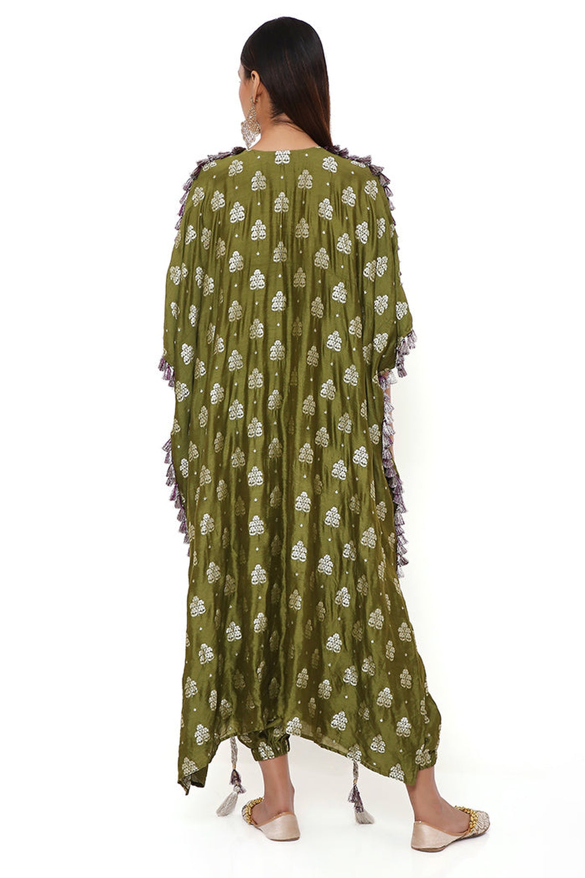 OLIVE BANARASI HIGH LOW KURTA WITH JOGGER PANTS