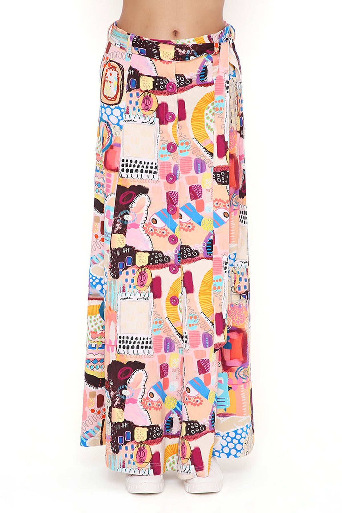 TRANCE PRINT DENIM TOP AND SKIRT WITH A TIE-UP