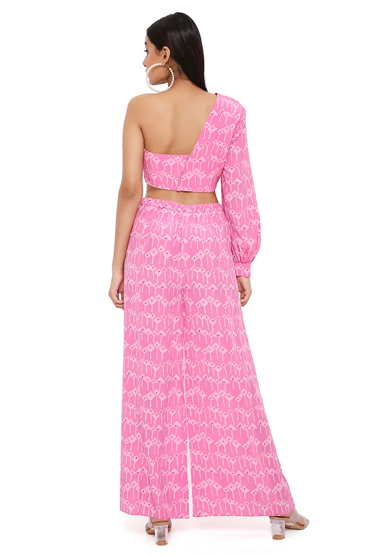 PINK KITE PRINT CREPE ONE SHOULDER TOP WITH PALAZZO
