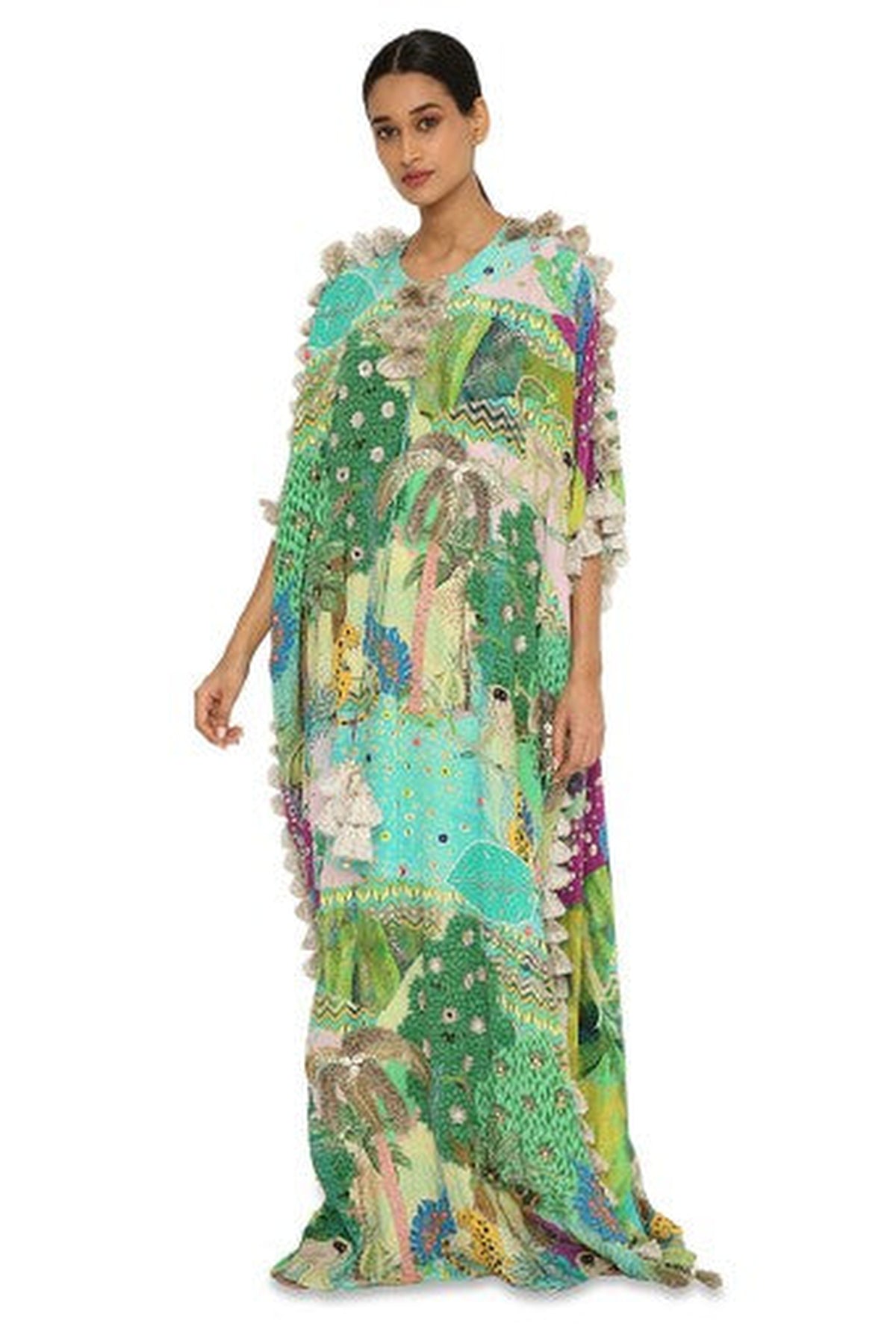 Aurora Kuno Print Crepe Embroidered Free Sized Kaftan
