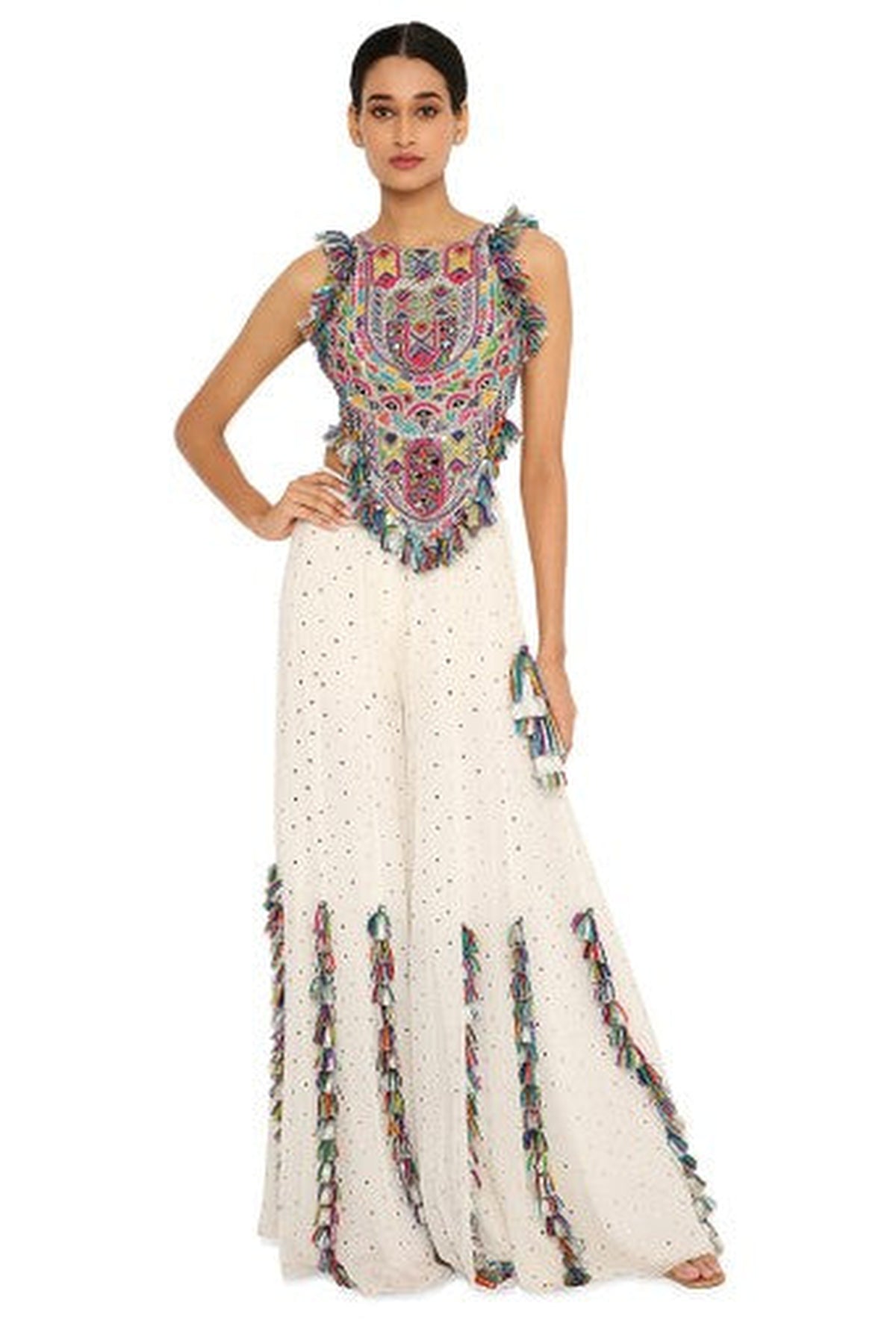 Karida Off White Georgette Embroidered Choli With Georgette Sharara