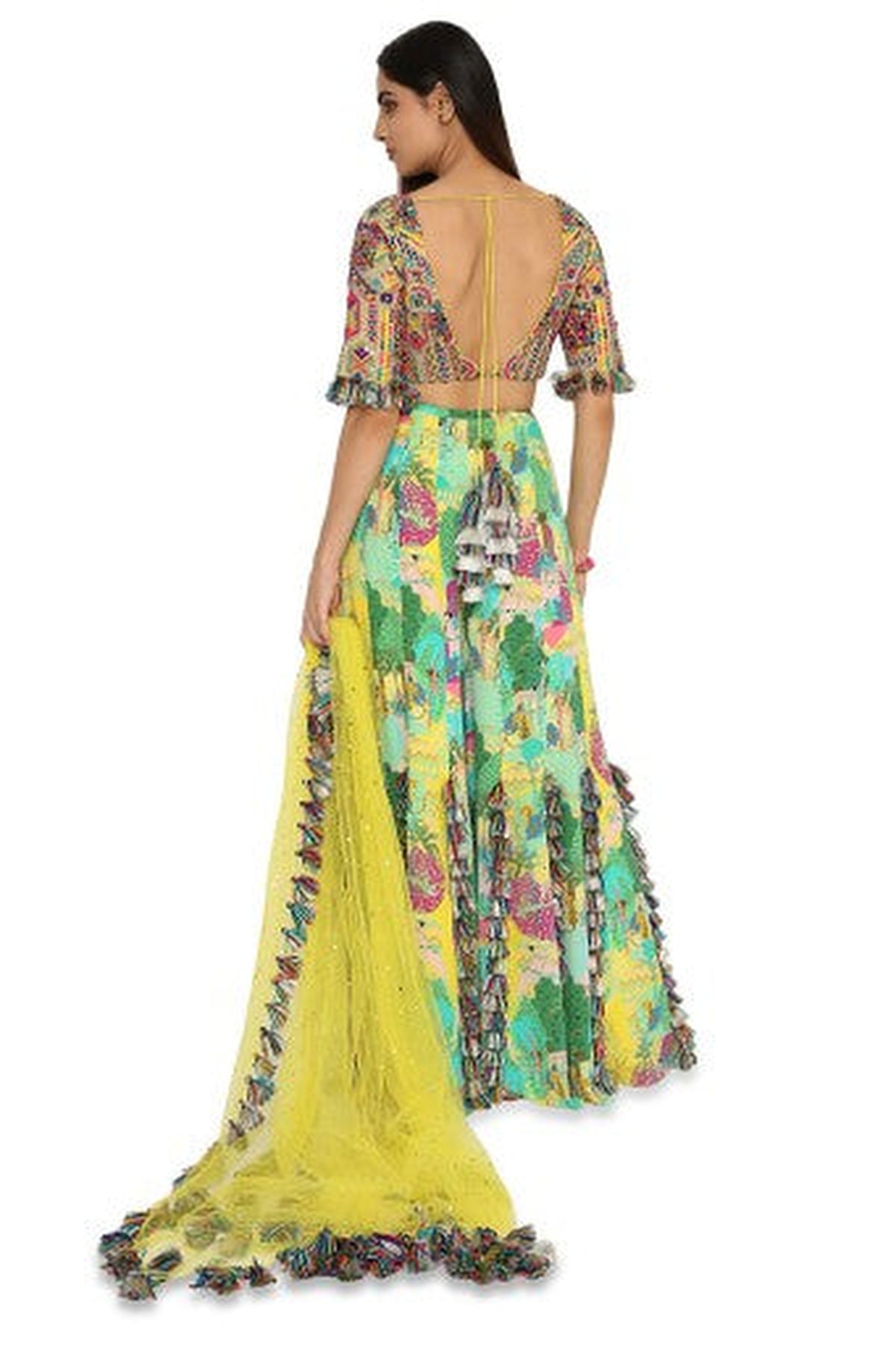 Adana Yellow Colour Georgette Embroidered Choli With Yellow Colour Sharara And Yellow Mukaish Organza Dupatta