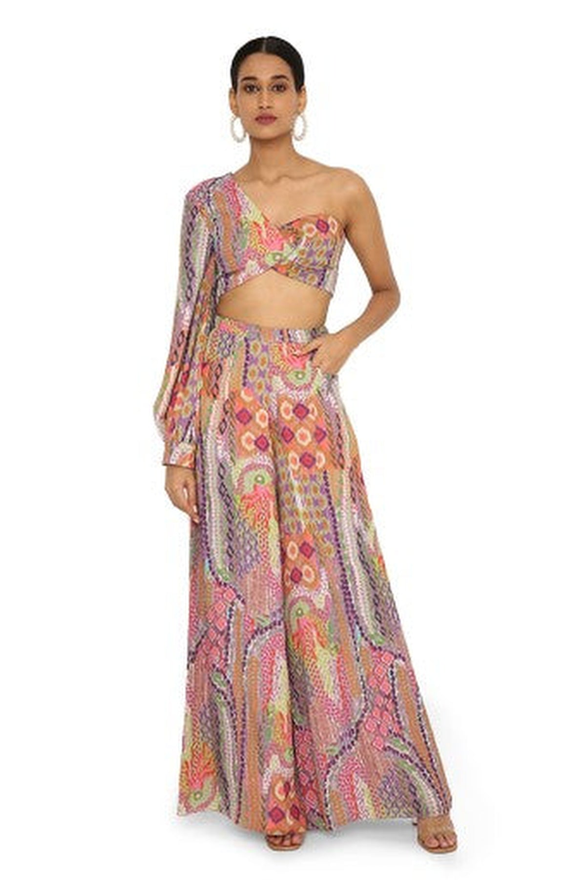 Juveria African Print Crepe One Shoulder Top With Palazzo