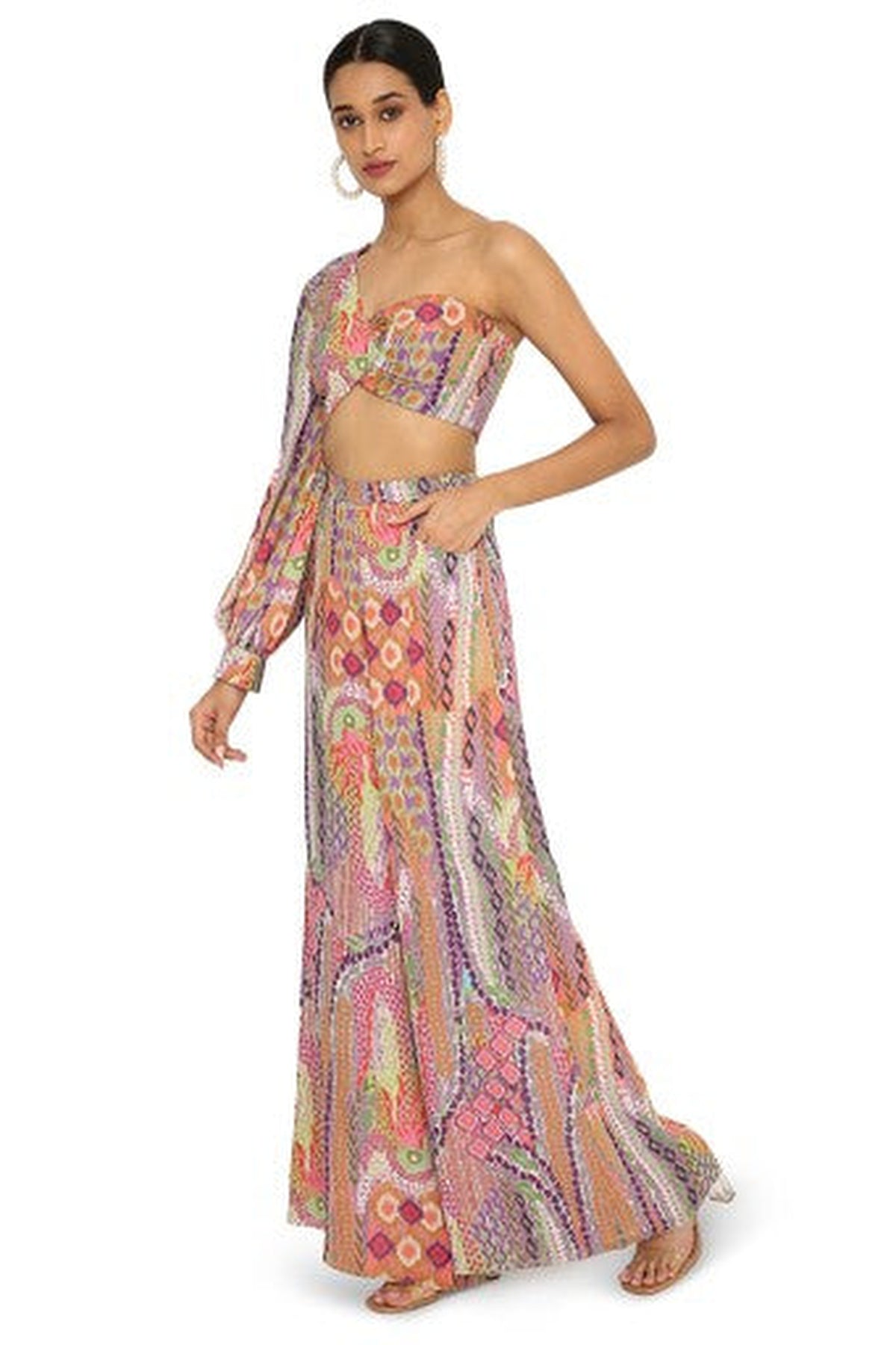 Juveria African Print Crepe One Shoulder Top With Palazzo