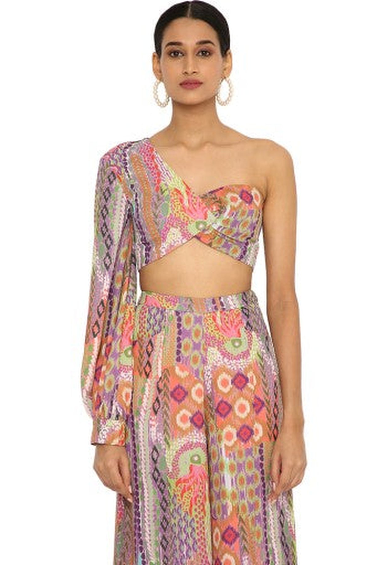 Juveria African Print Crepe One Shoulder Top With Palazzo