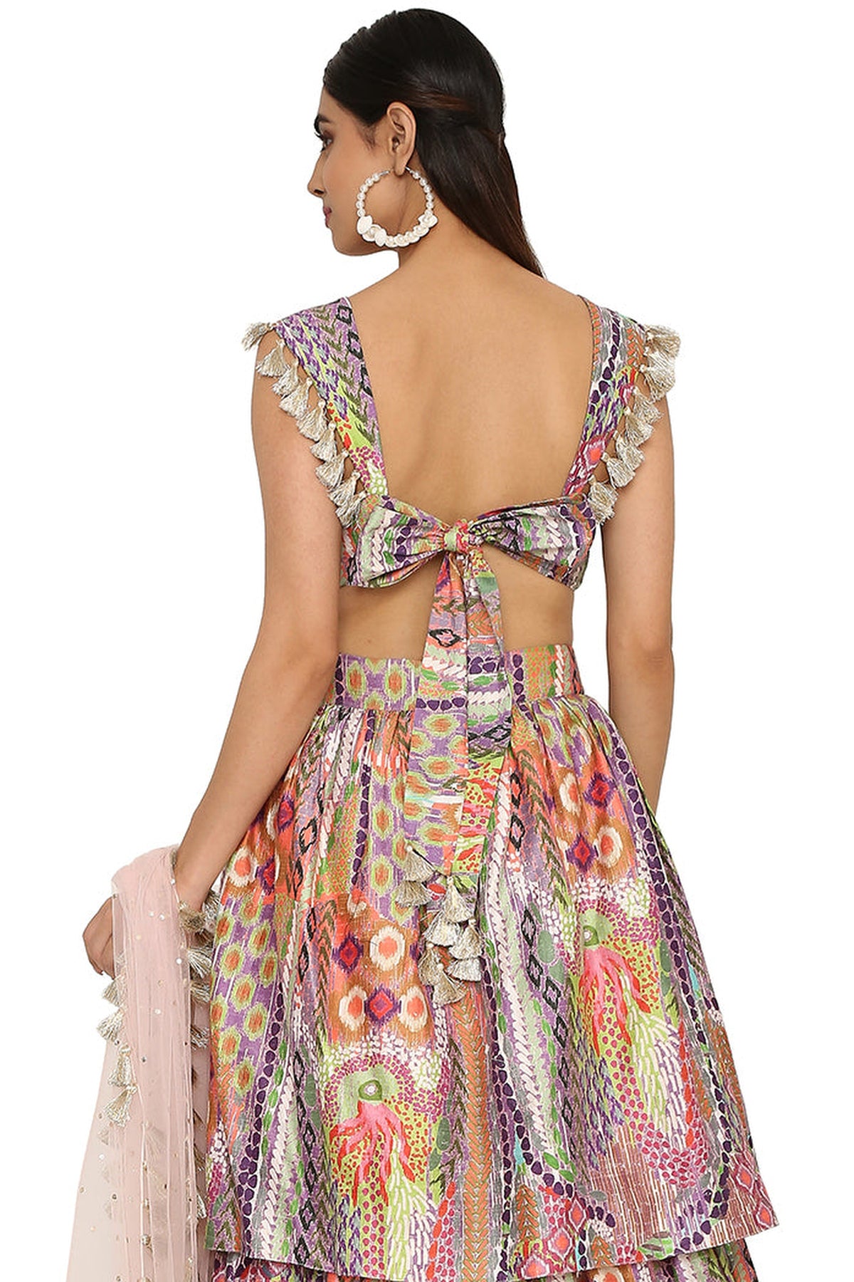 Zoha African Print Dupion Silk Bustier And Ruffled Skirt With Baby Pink Net Dupatta