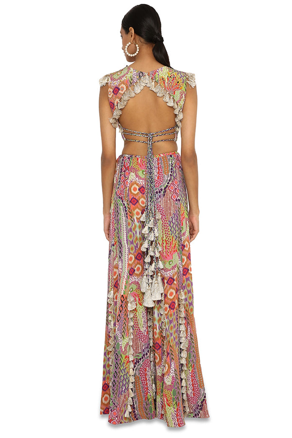 Iiyana African Print Embroidered Crepe Choli With Tasselled Sharara
