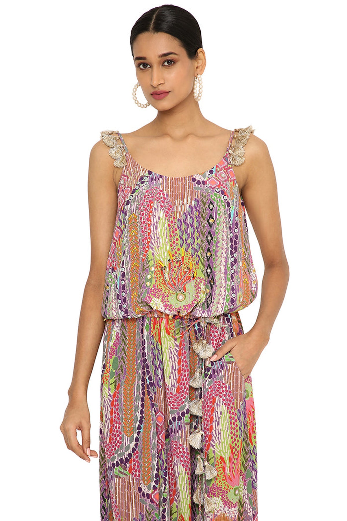 Aima African Print Embroidered Crepe Jumpsuit