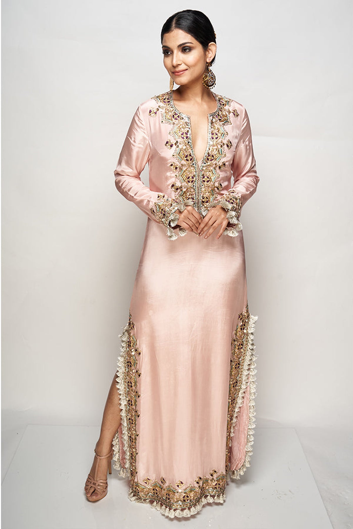 Rose Pink Embroidered Kaftaan