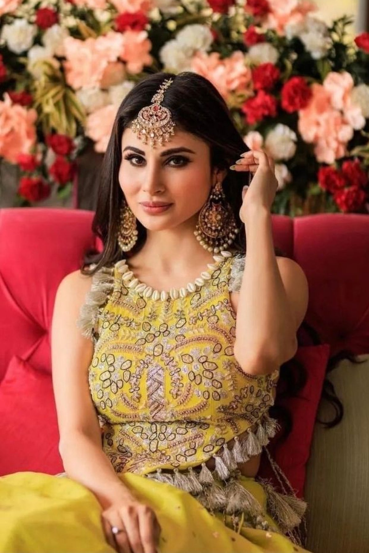 Mouni Roy in PS LIME GREEN EMBROIDERED LEHENGA