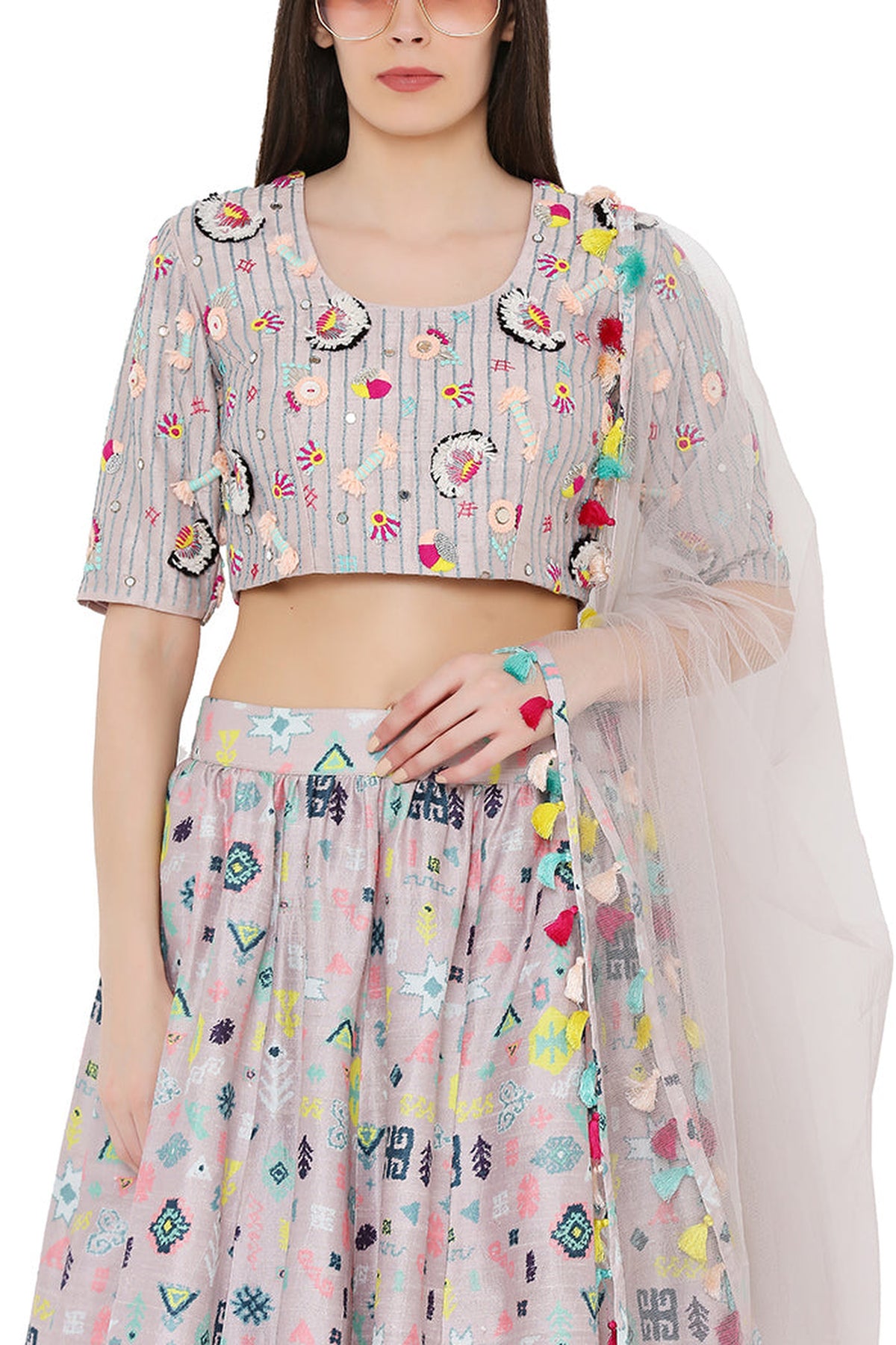 LAVENDER PRINTED SILK SET PS-LH0026