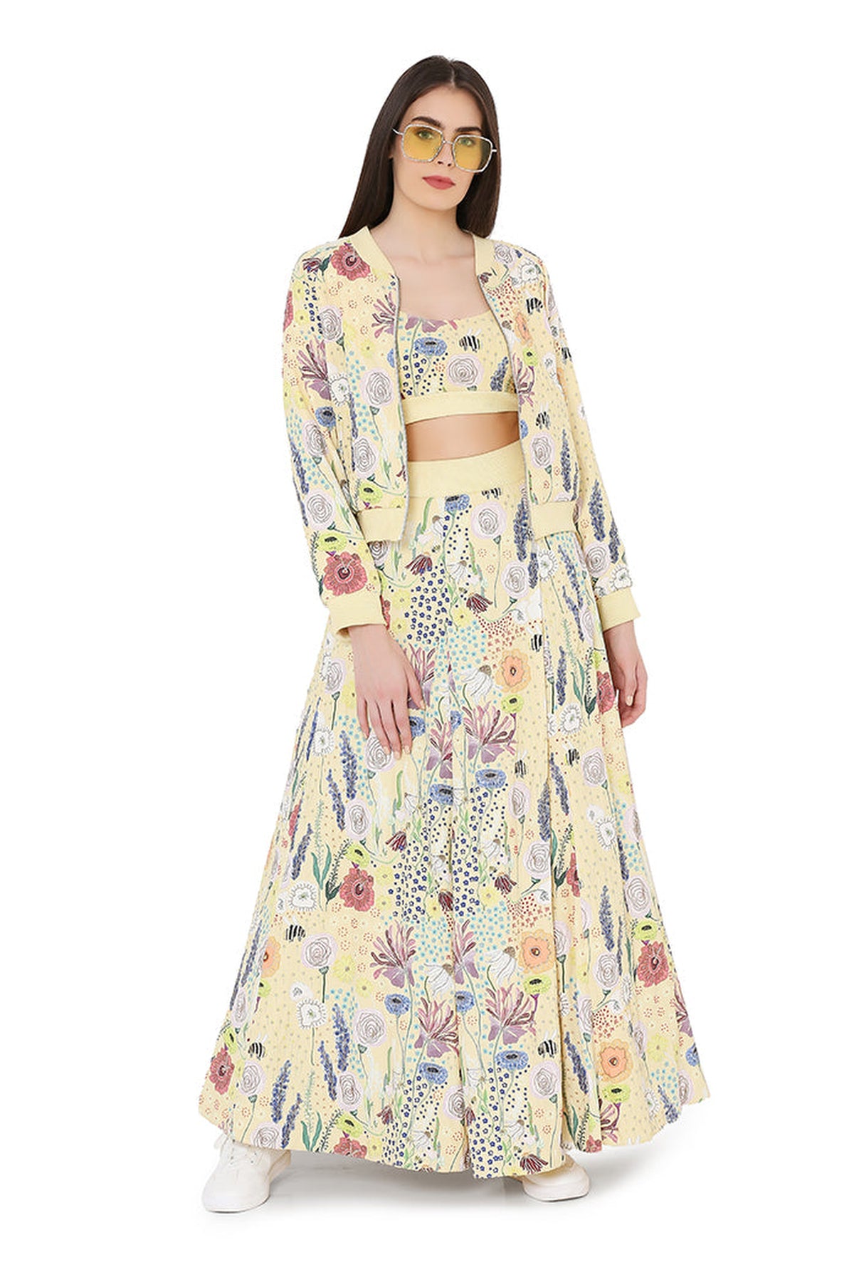 Yellow Art Crepe Lehenga