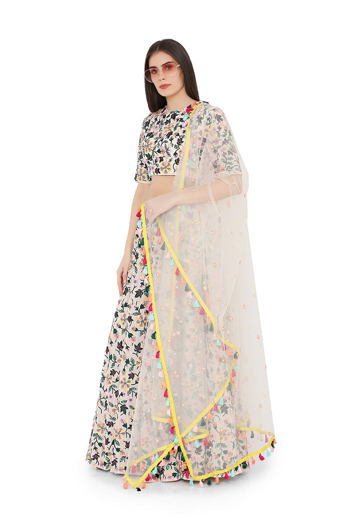 White Colorful Embroidered Lehenga